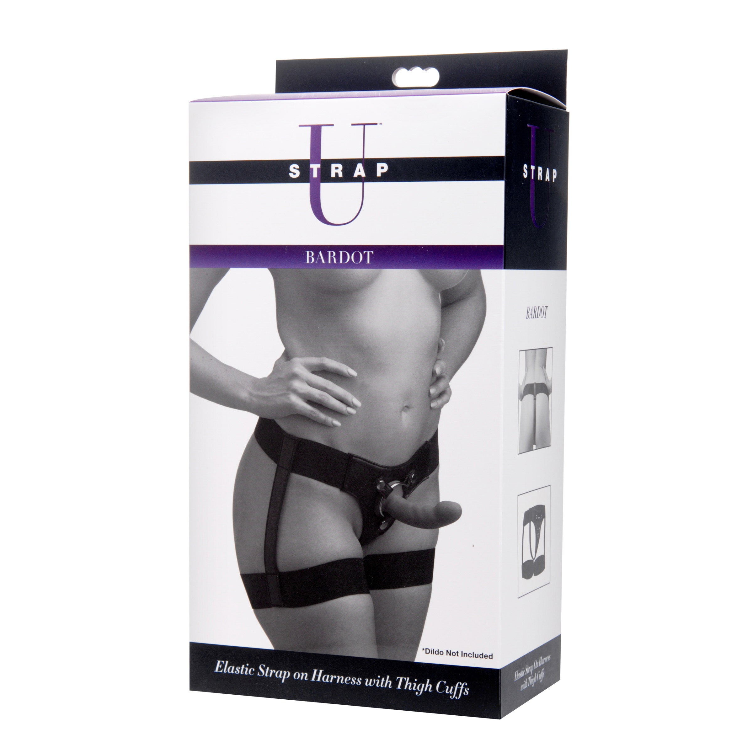 Bardot Garter Belt Strap On Harness featuring wide elastic straps and metal O-rings for versatile use.