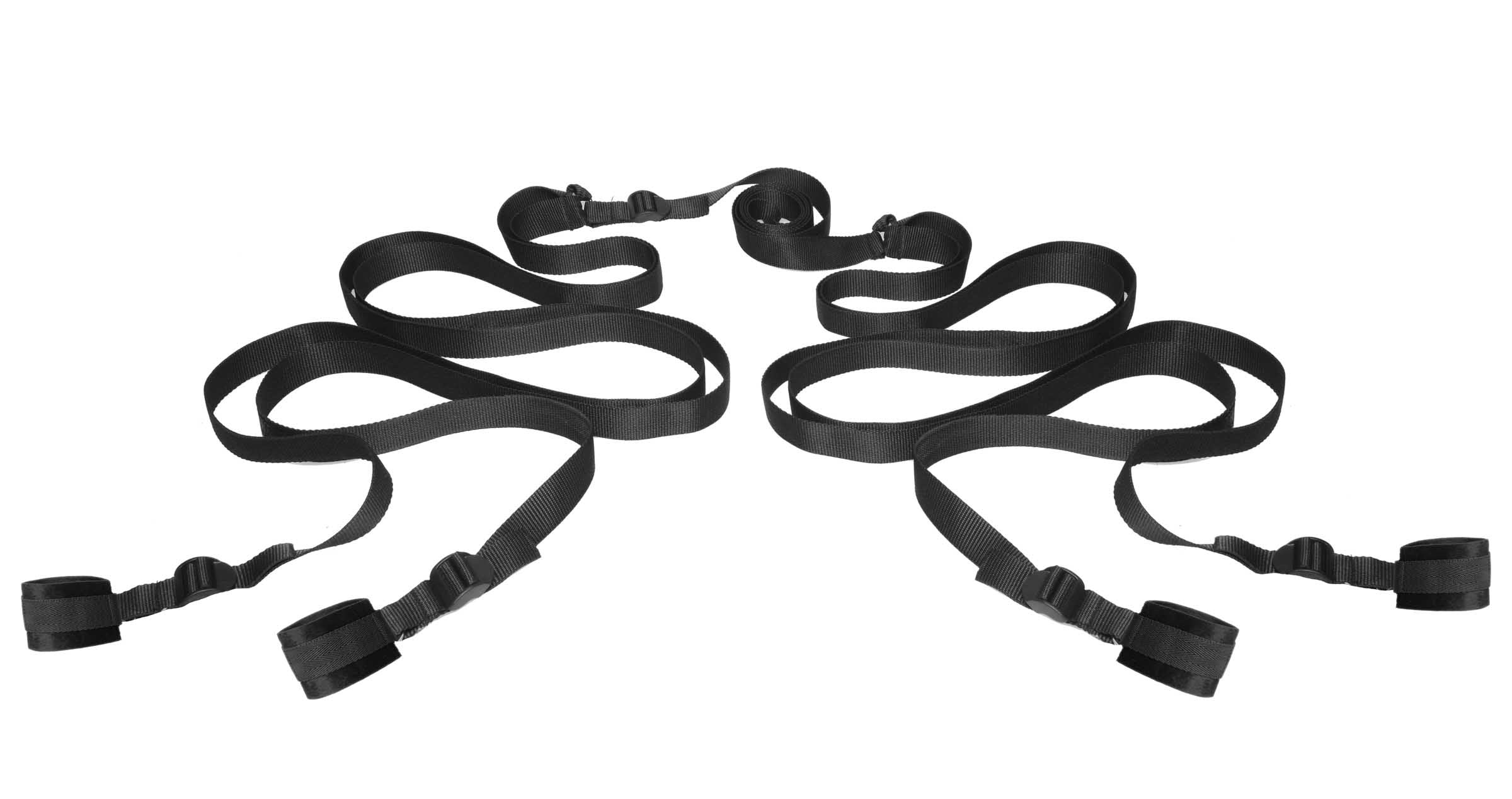 Beginner Fleece Bed Restraints Kit featuring soft fabric cuffs and adjustable straps for comfortable bondage play.