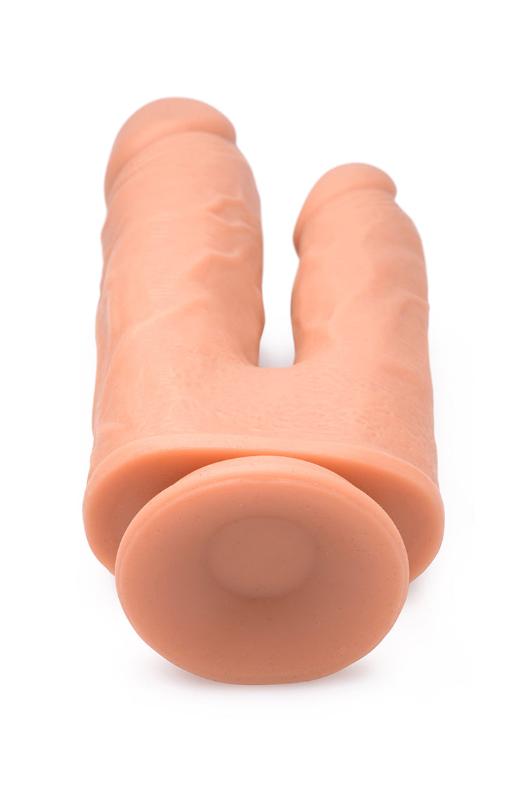 Big Shot 10X Double Shot Silicone Dual Dildo, featuring two ends for double penetration, crafted from soft silicone with a suction cup base.