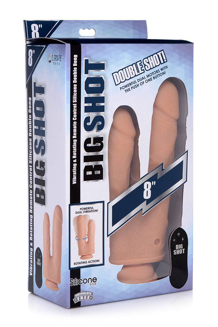 Big Shot 10X Double Shot Silicone Dual Dildo, featuring two ends for double penetration, crafted from soft silicone with a suction cup base.