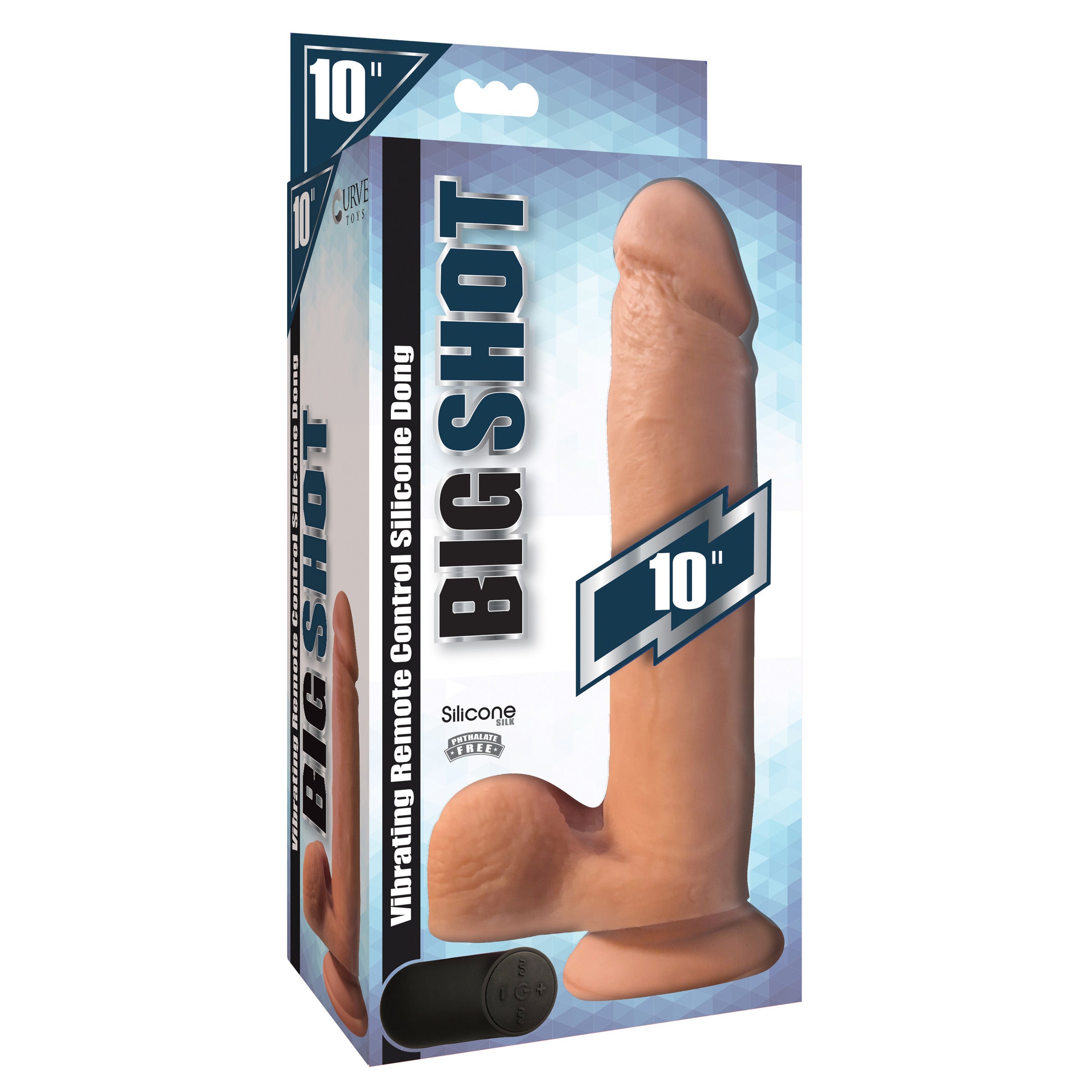 Big Shot Vibrating Remote Control Silicone Dildo, 10 inches long with realistic design and remote control functionality.