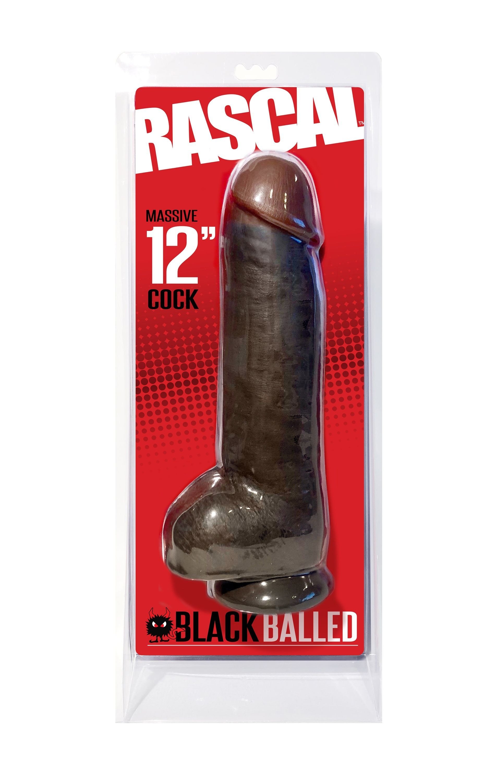 A massive 12-inch Black Balled Dildo with realistic veins and a strong suction cup base, designed for intense pleasure and hands-free fun.