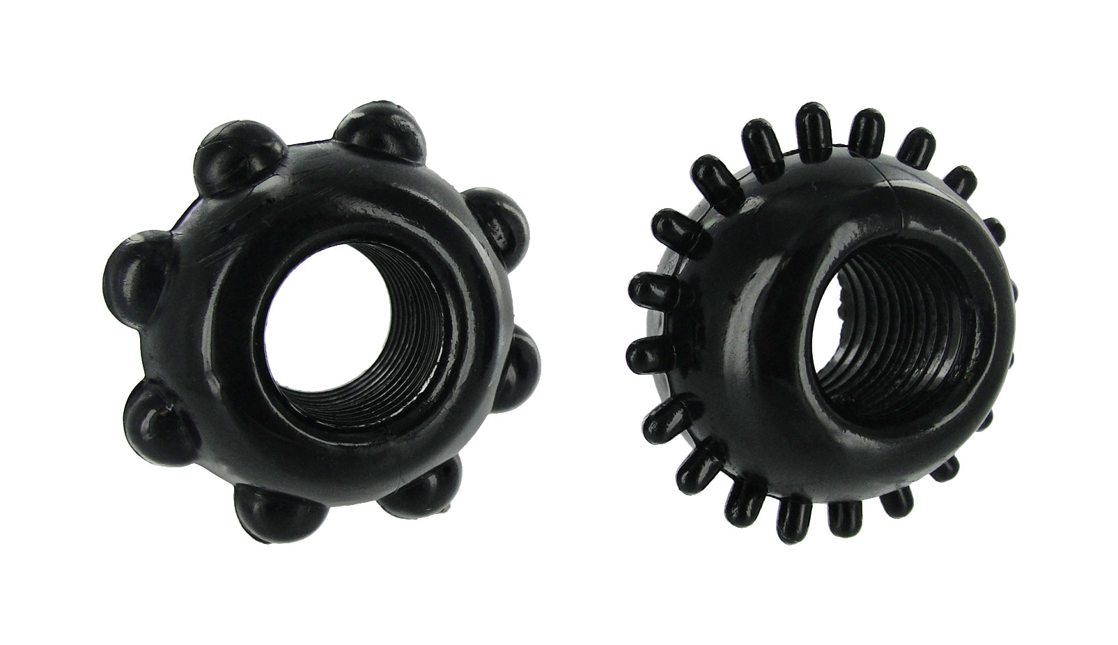 Black Nubbed Cock Rings made from stretchy TPR material, featuring a unique nubbed design for added stimulation.