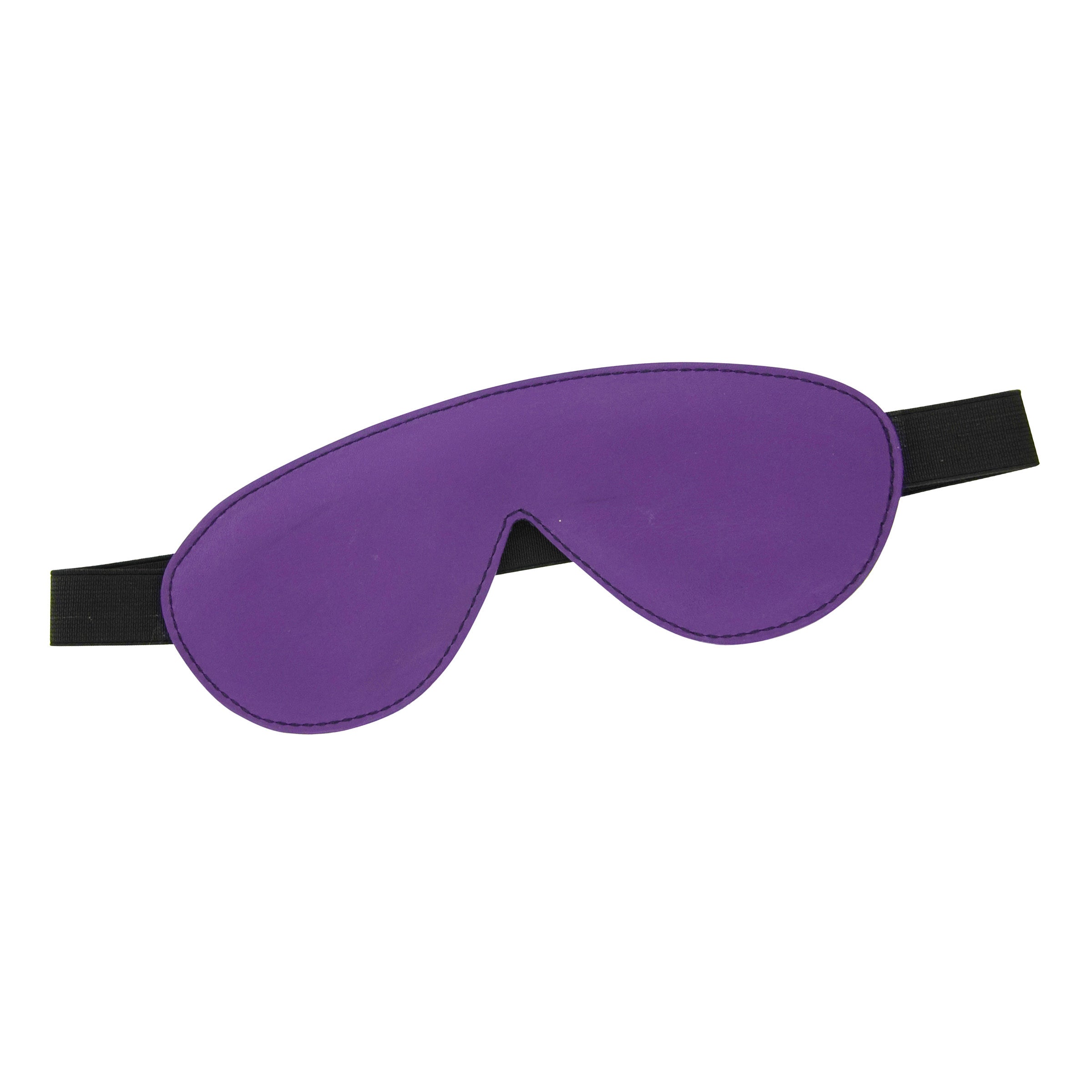 Purple and black padded leather blindfold designed for comfort and sensory play.