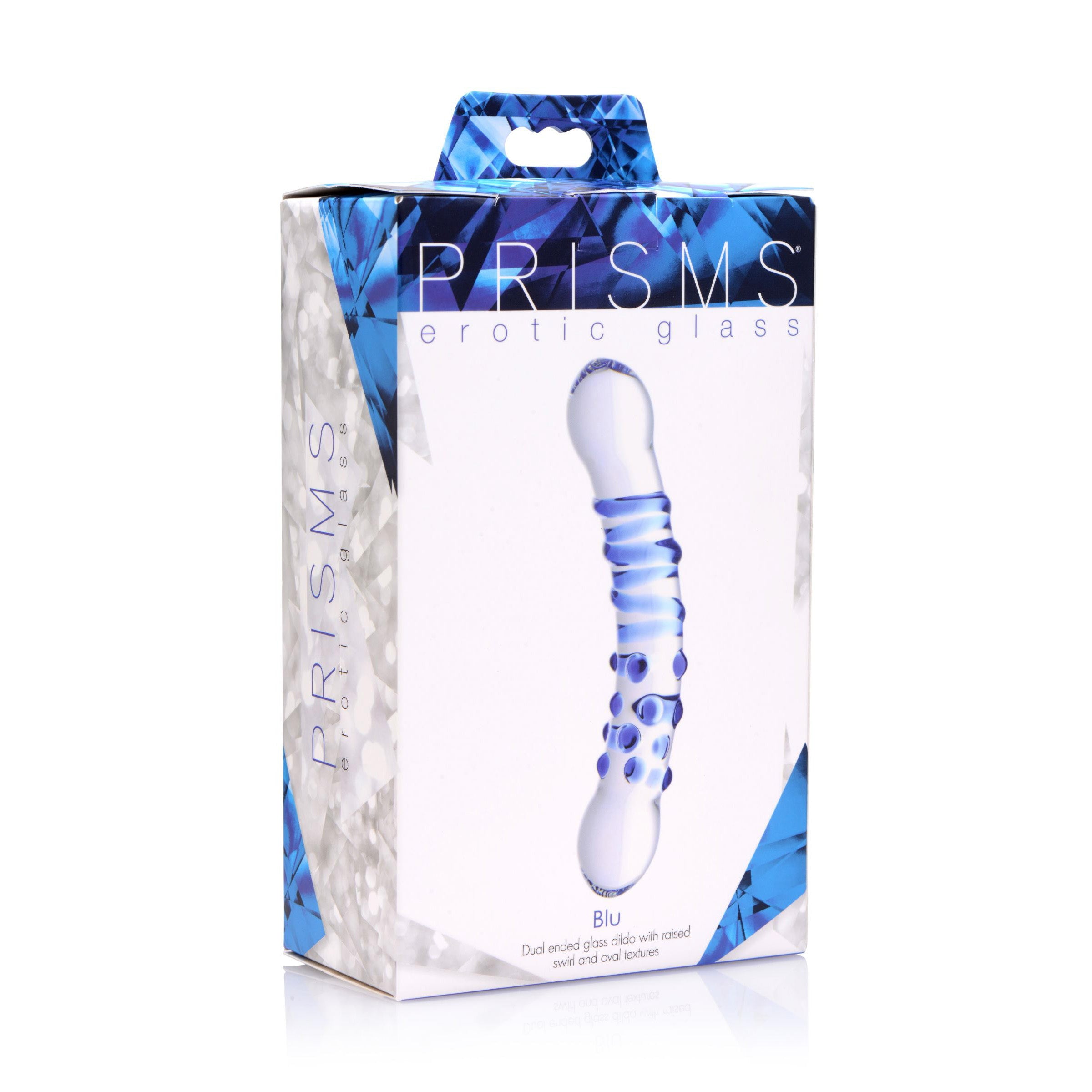 Blu Dual Ended Glass Dildo with smooth bulbous tips, designed for versatile pleasure and temperature play.