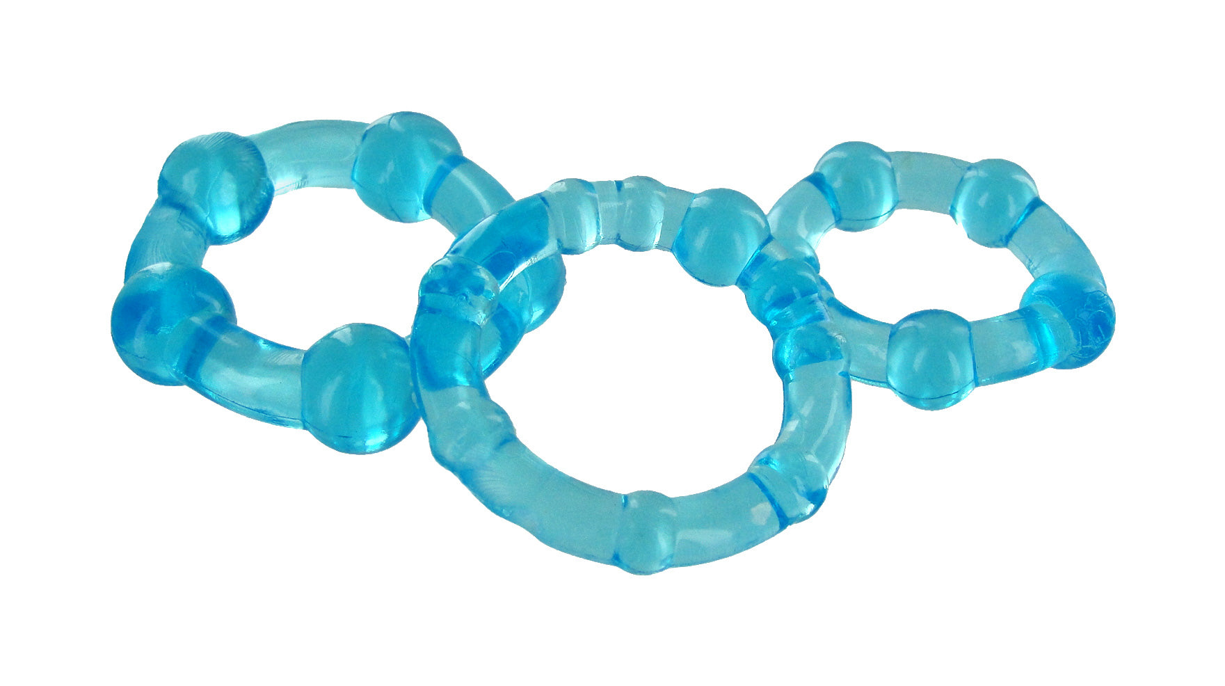 Blue Performance Erection Rings set with unique bumps for stimulation, featuring three different sizes.