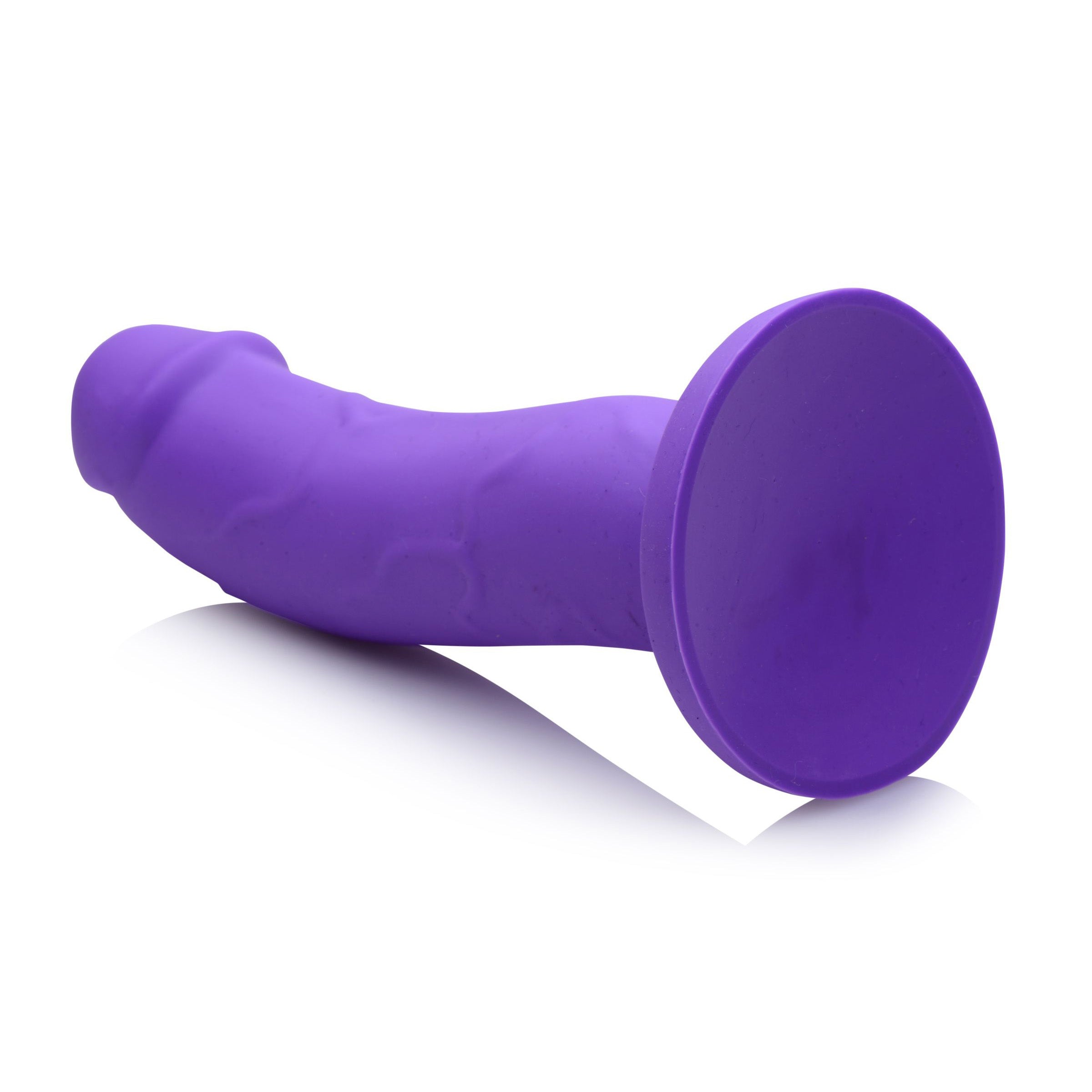 Boi Toy Premium Silicone Dildo in purple with a curved design and textured shaft, ideal for G-spot and P-spot stimulation.