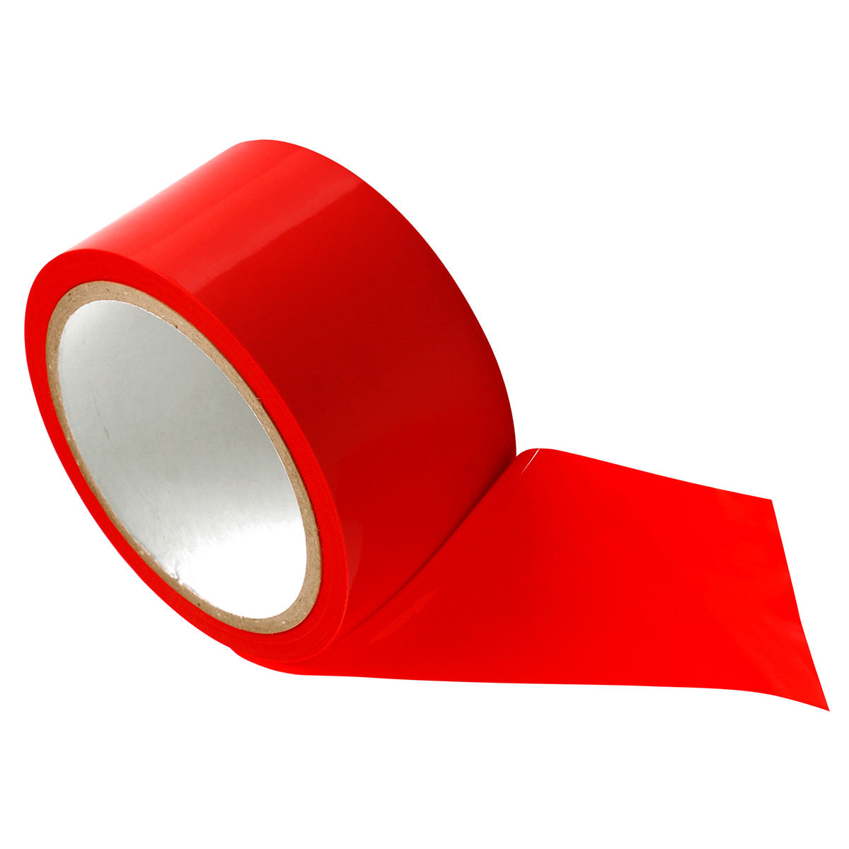 Red bondage tape made of shiny PVC, designed to stick to itself for safe and fun restraint play.