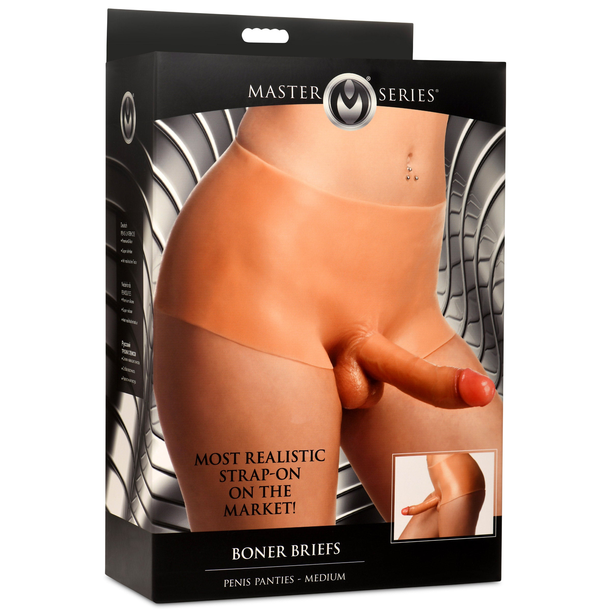 Boner Briefs Penis Panties in Medium with realistic poseable dildo and anal opening, designed for comfort and fantasy exploration.