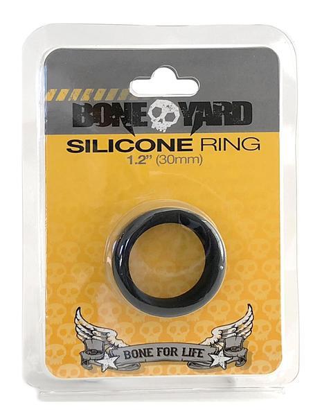 Boneyard Silicone Ring 30mm Black, made from medical-grade silicone, featuring a sleek design and 3X stretch for comfort and durability.