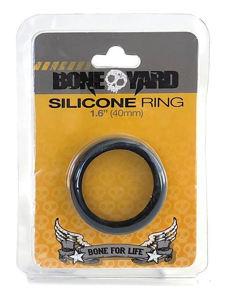 Boneyard Silicone Ring 40mm Black, featuring a sleek design and soft-touch silicone finish, ideal for comfort and durability during intimate play.