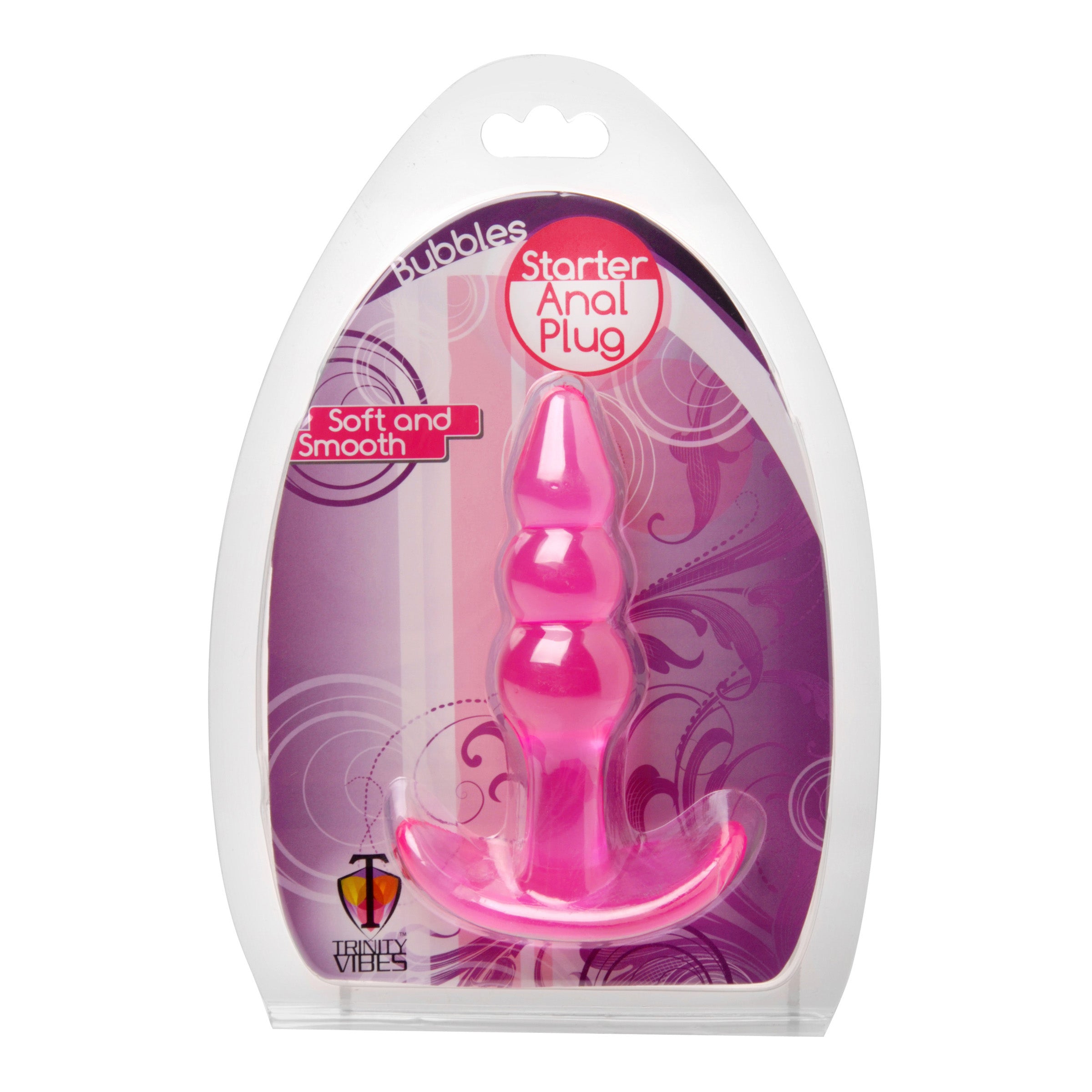 Bubbles Bumpy Starter Anal Plug in pink, featuring a soft flexible tip and oval bulbs for enhanced stimulation.