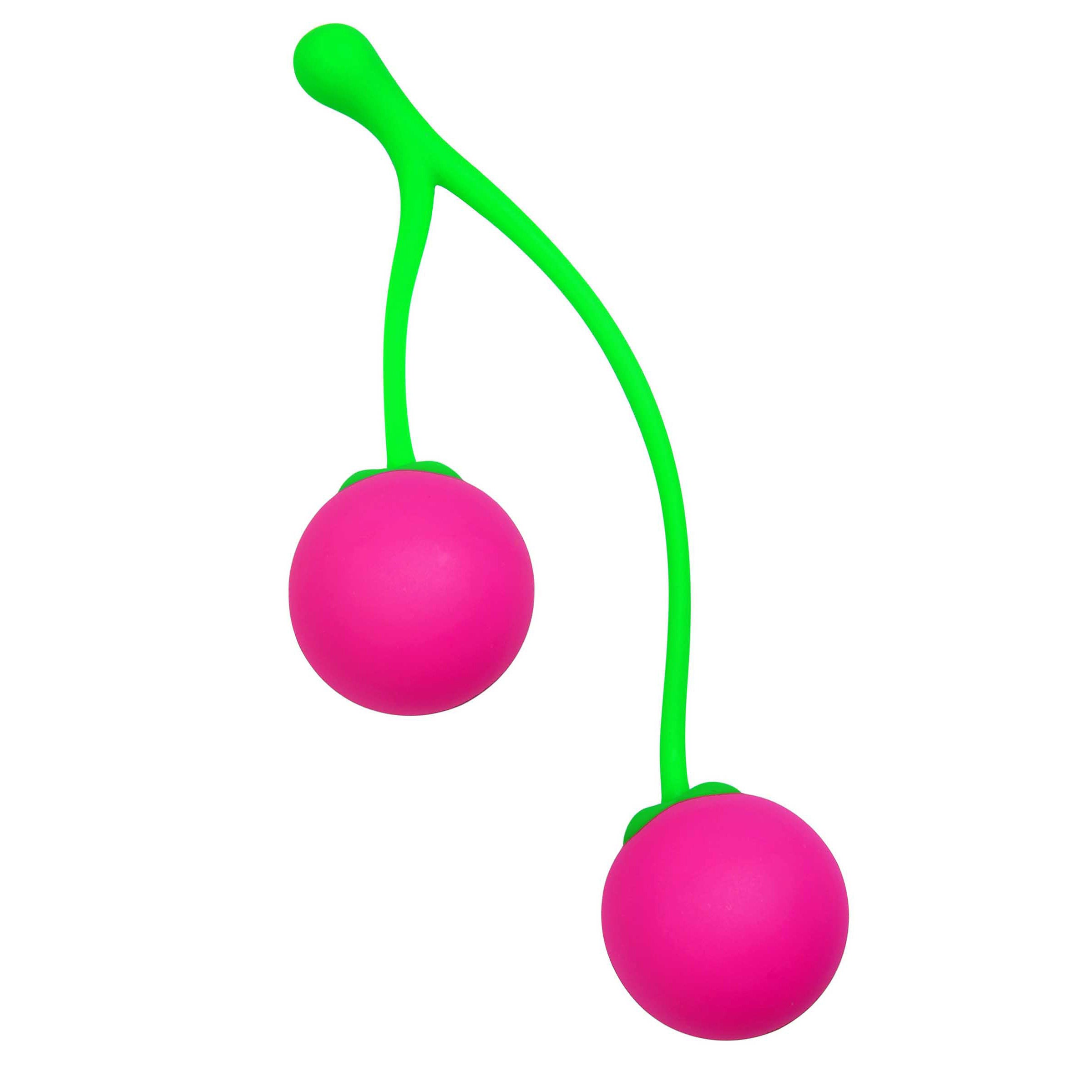 Charming Cherries Silicone Kegel Exercisers featuring neon pink cherries connected by a green stem, designed for pelvic floor training.