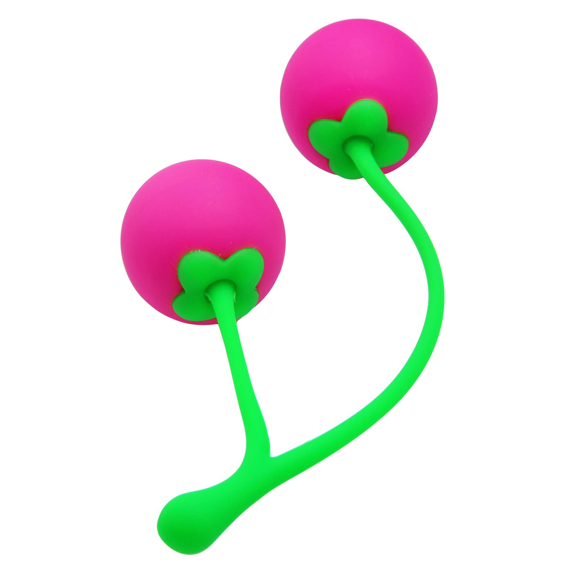 Charming Cherries Silicone Kegel Exercisers featuring neon pink cherries connected by a green stem, designed for pelvic floor training.