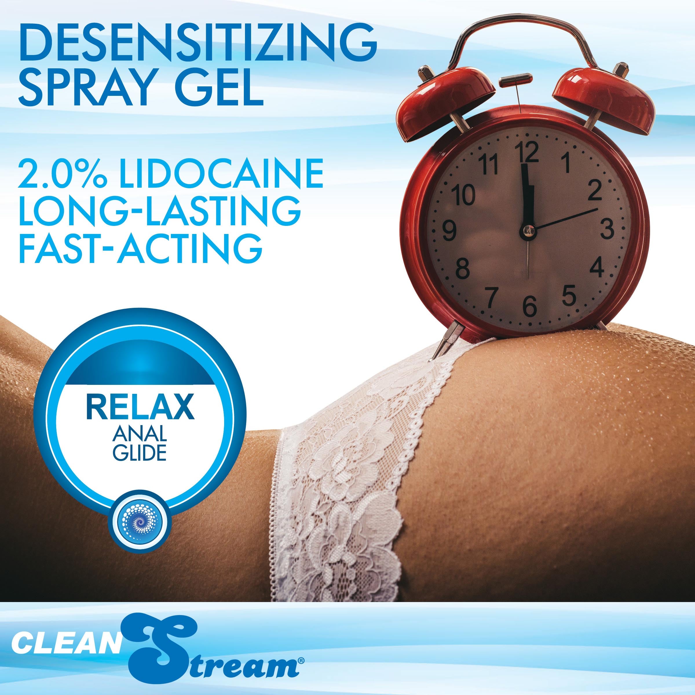 Clean Stream Relax Desensitizing Anal Lube in a 17oz bottle, designed for comfort during anal play with a silky smooth texture and numbing effect.