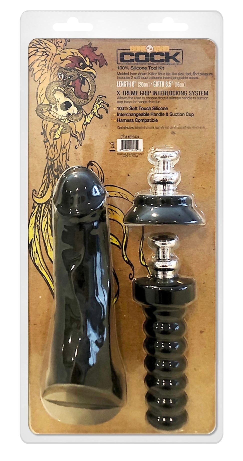 Cock 8 inch adult toy moulded from Adam Killian, featuring soft touch silicone and interchangeable bases for versatile pleasure.