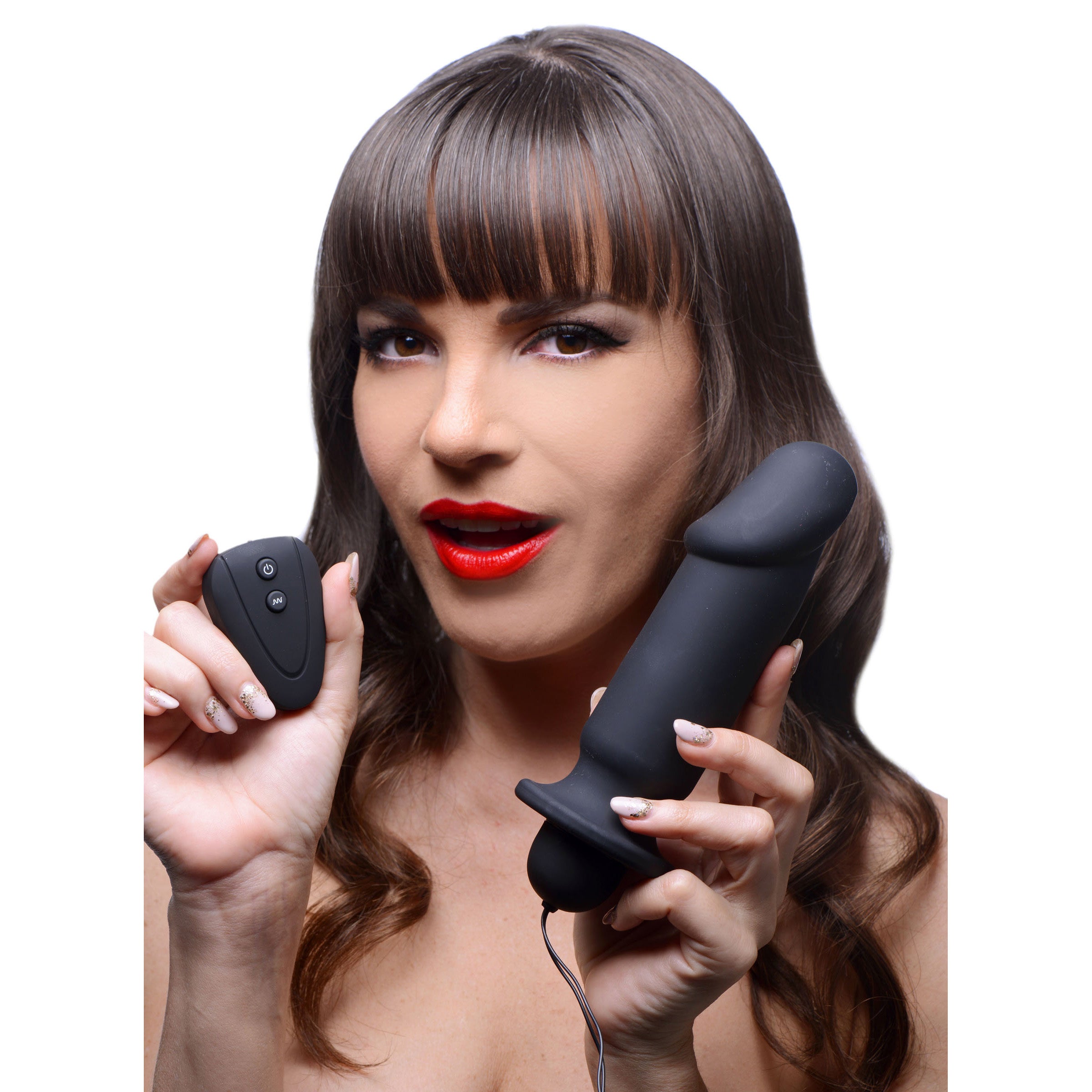 Cock Control 10 Mode Remote Silicone Plug in black, showcasing its phallic shape and smooth silicone texture.