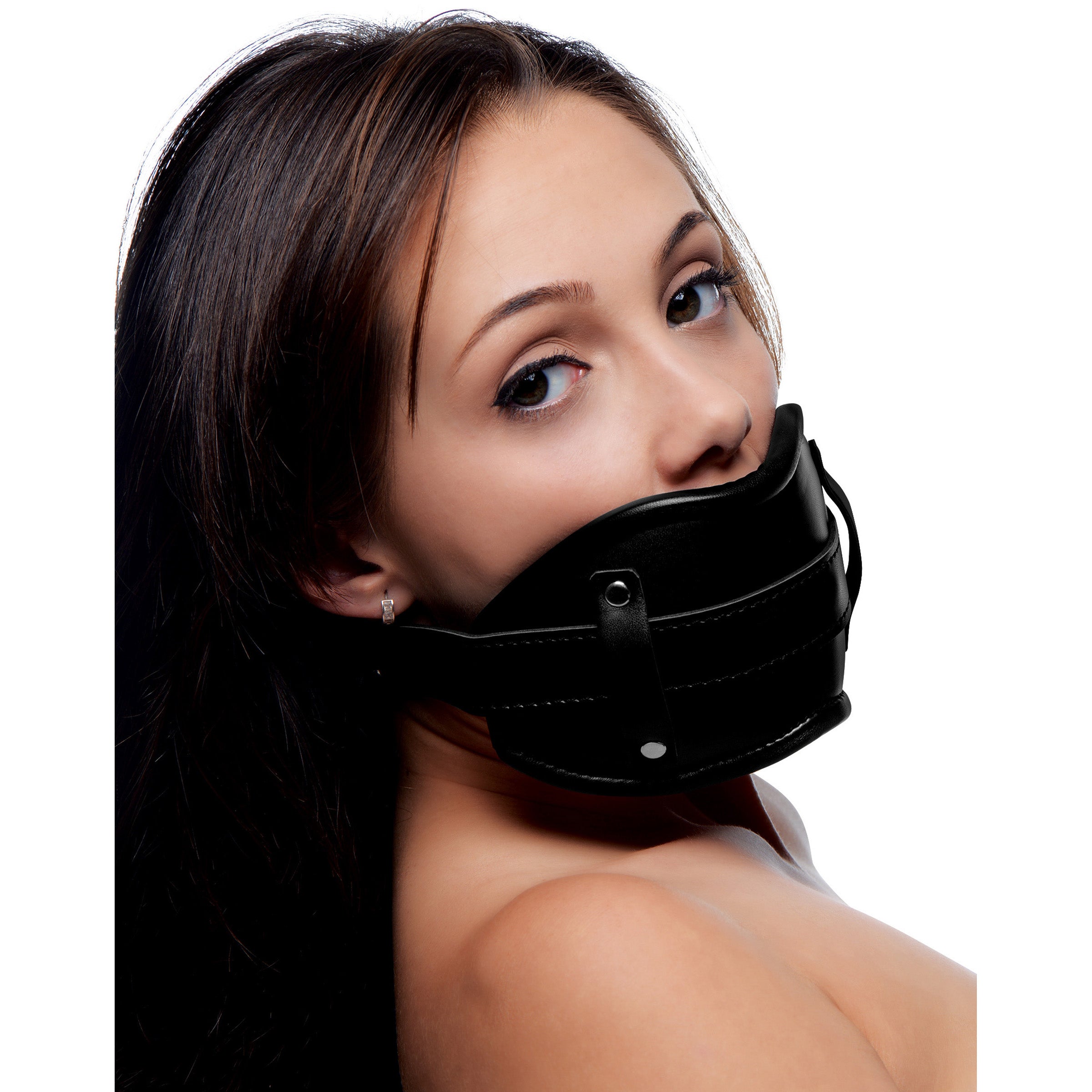 Cock Head Silicone Mouth Gag with adjustable strap, designed for BDSM play, featuring a soft silicone gag and durable materials.