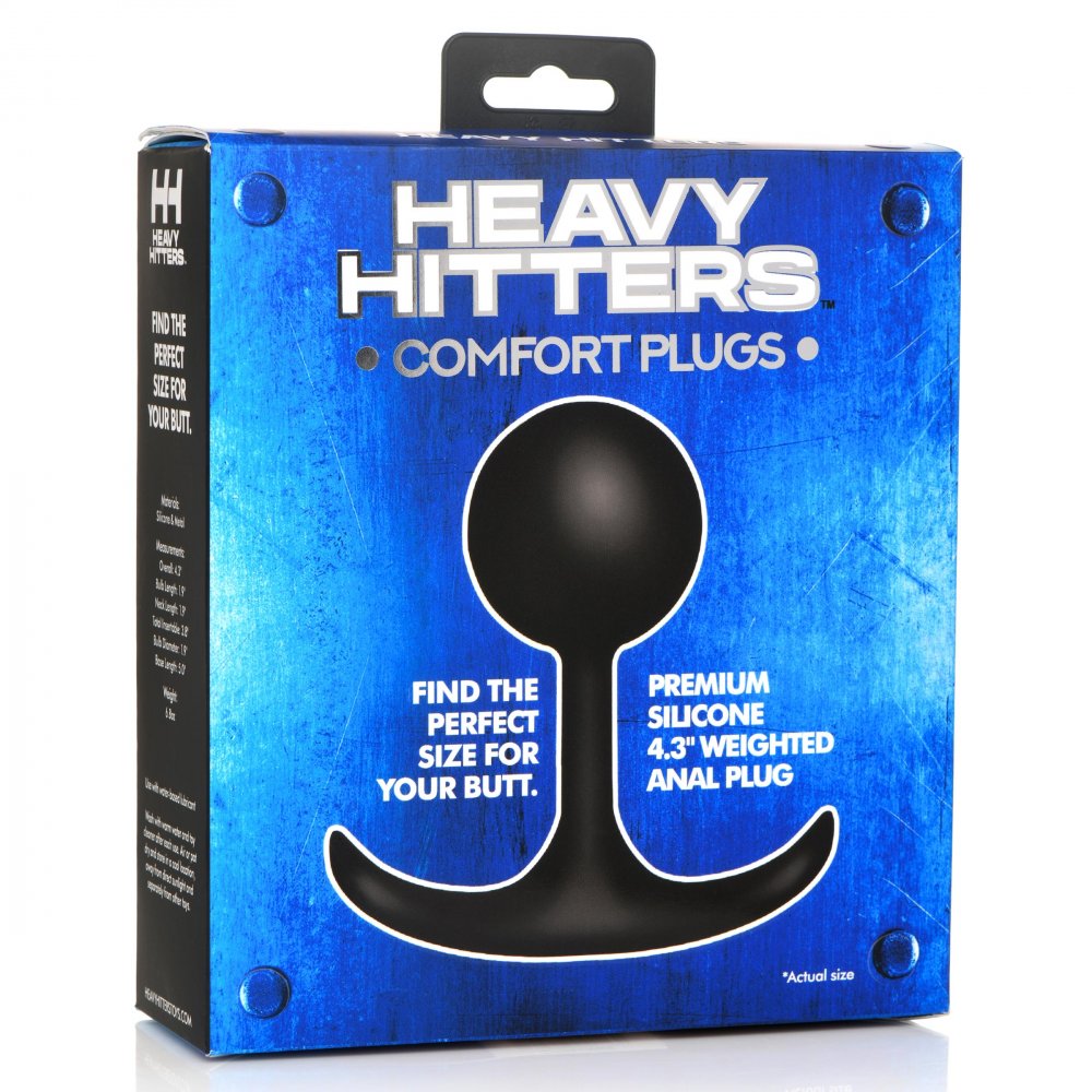 Comfort Plugs Premium Silicone 4.4" Weighted Round Plug in black, showcasing its round bulb and slim neck design for comfortable anal play.