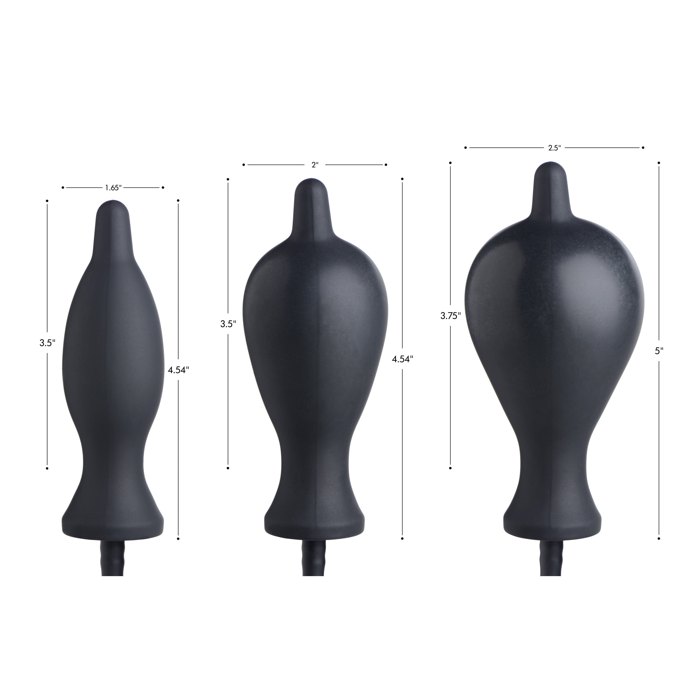 Dark Inflator Inflatable Anal Plug in black silicone, showcasing its tapered tip and hand bulb for inflation.