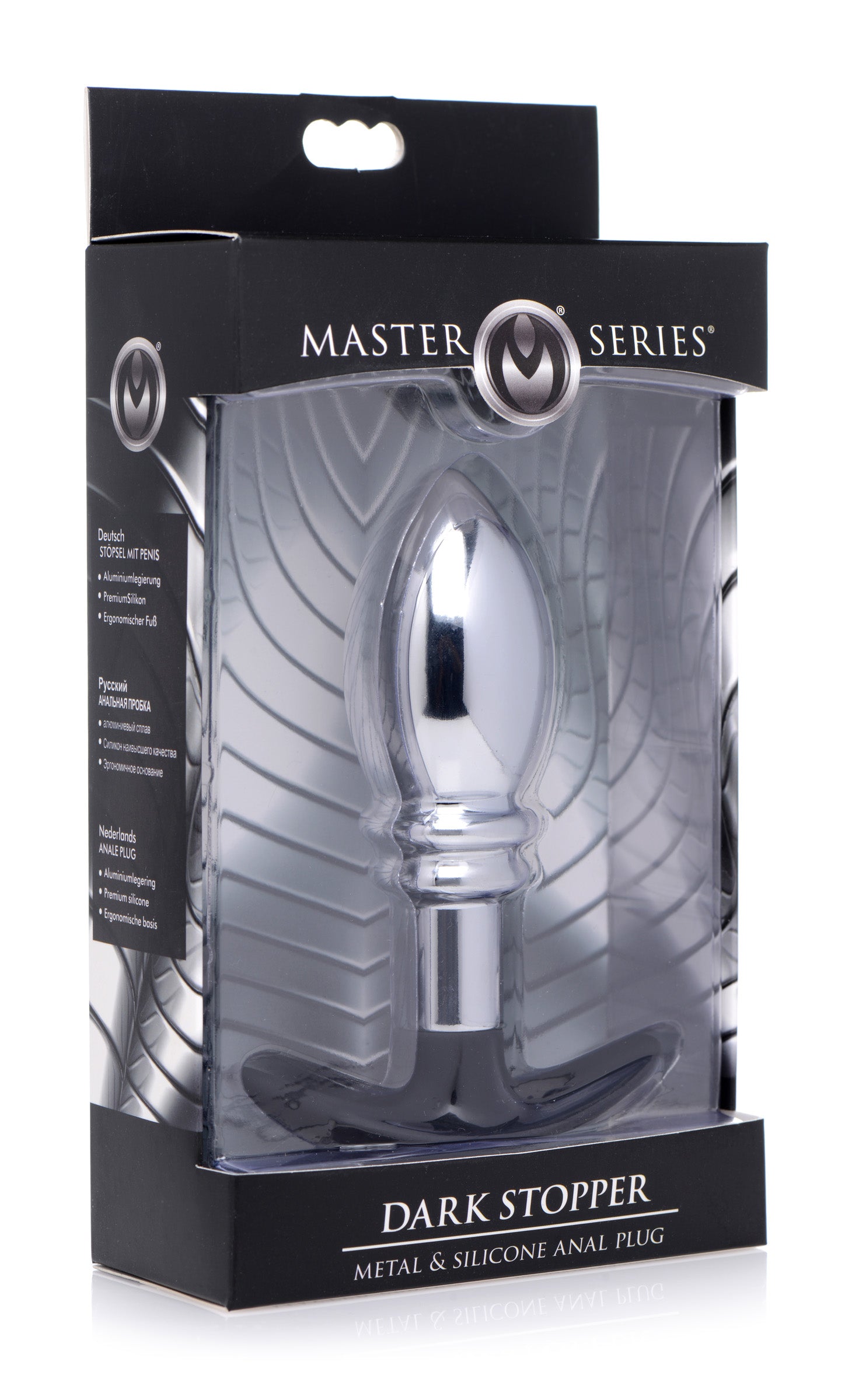 Dark Stopper Metal and Silicone Anal Plug with smooth bulb and ridges, designed for comfort and pleasure.