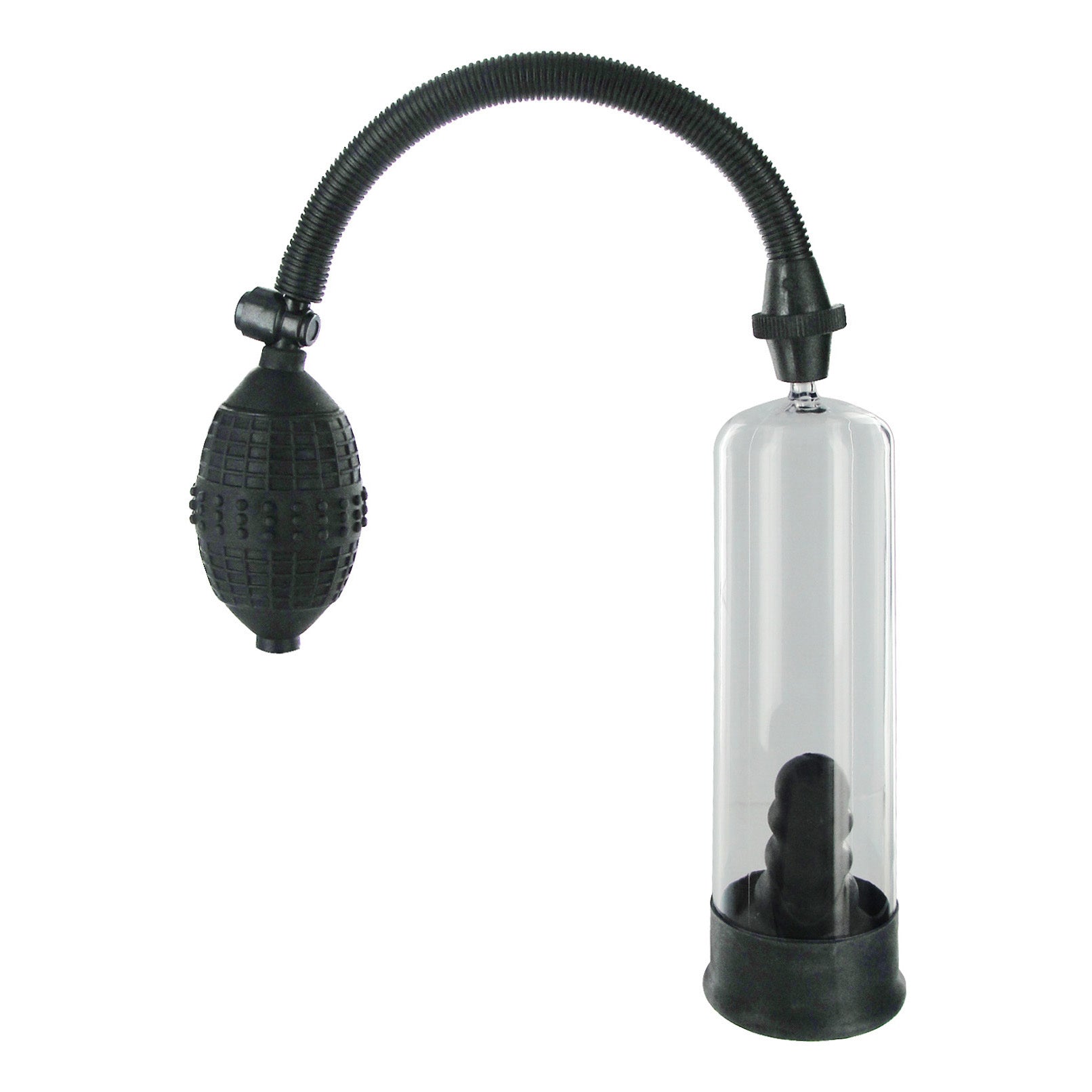 Deluxe Penis Pump with Suction Sleeve, featuring a black cylinder and hand pump for enhanced erection size.