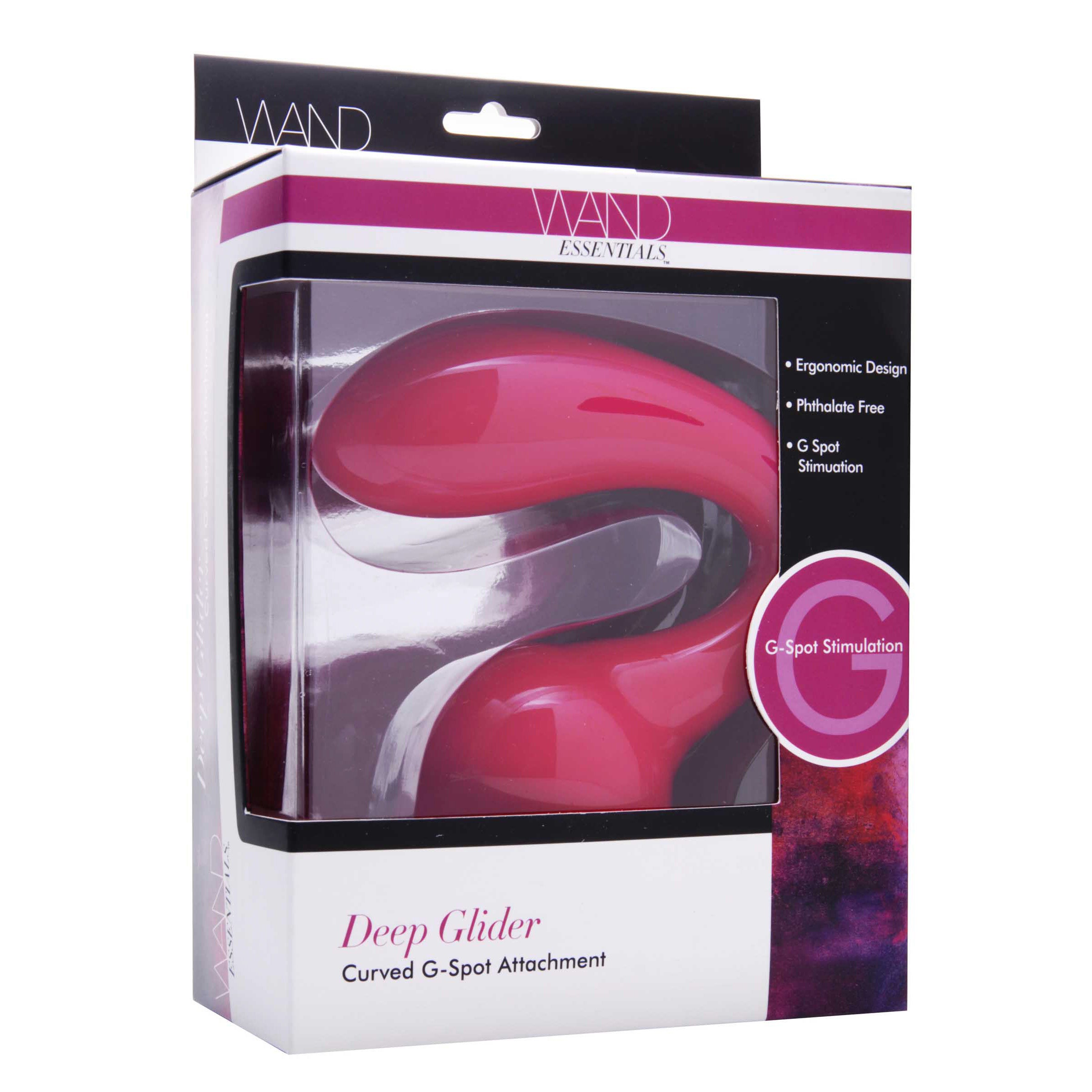 Deep Glider Wand Massager Attachment in pink, featuring a curved neck and bulbous tip for enhanced G and P-spot stimulation.