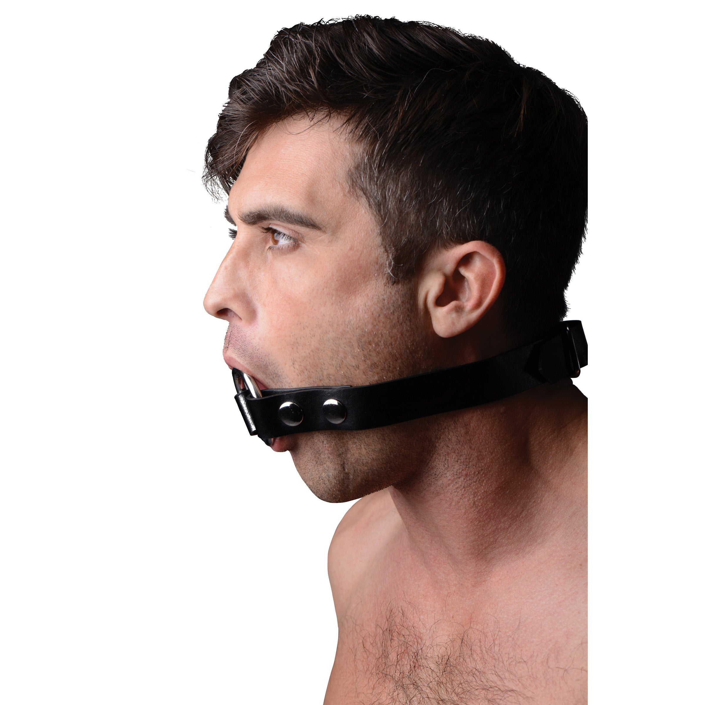 Deep Throat Gag featuring stainless steel rings and adjustable PU leather straps, designed for BDSM oral play.