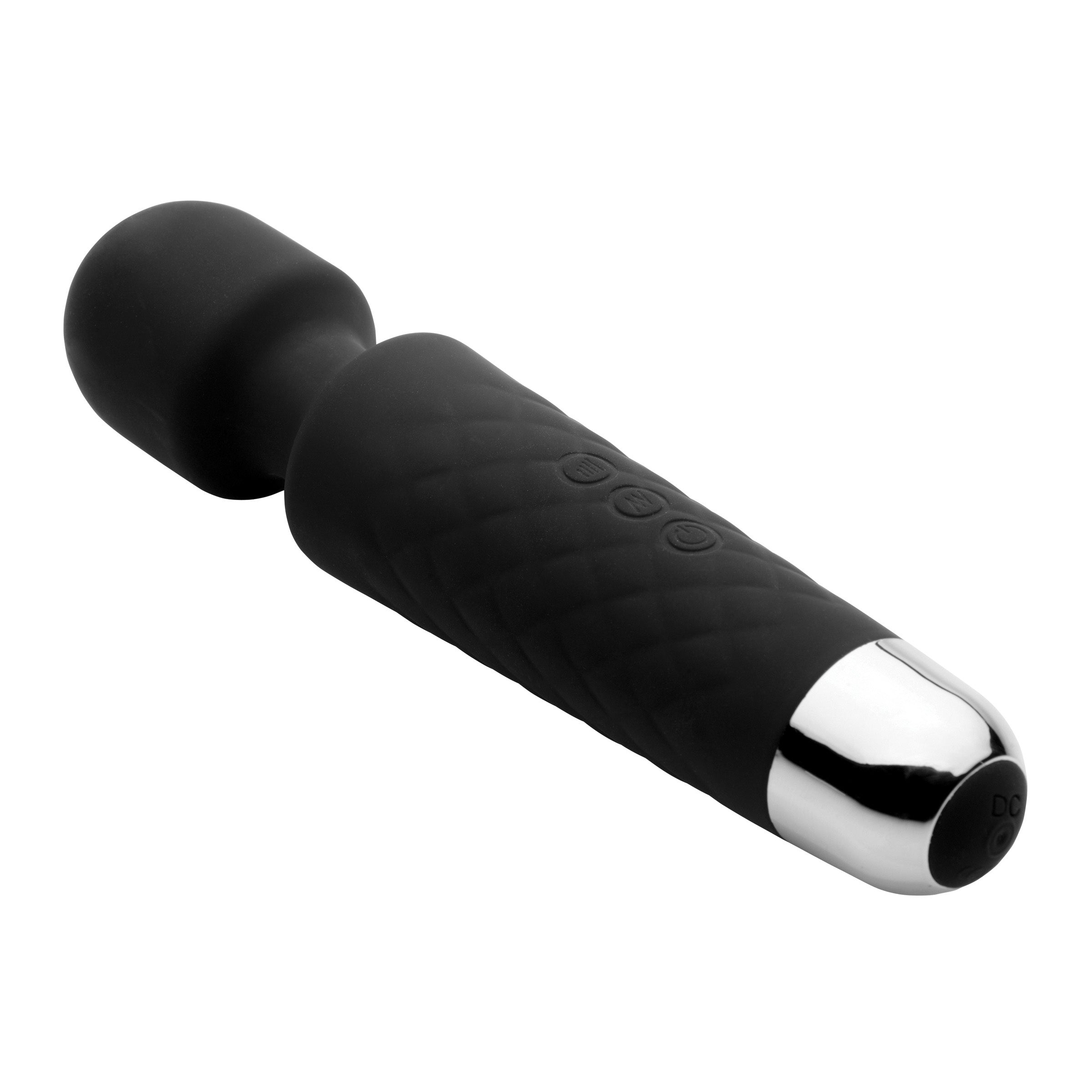 Deep Velvet 18x Silicone Massage Wand in black, showcasing its sleek design and soft silicone material.