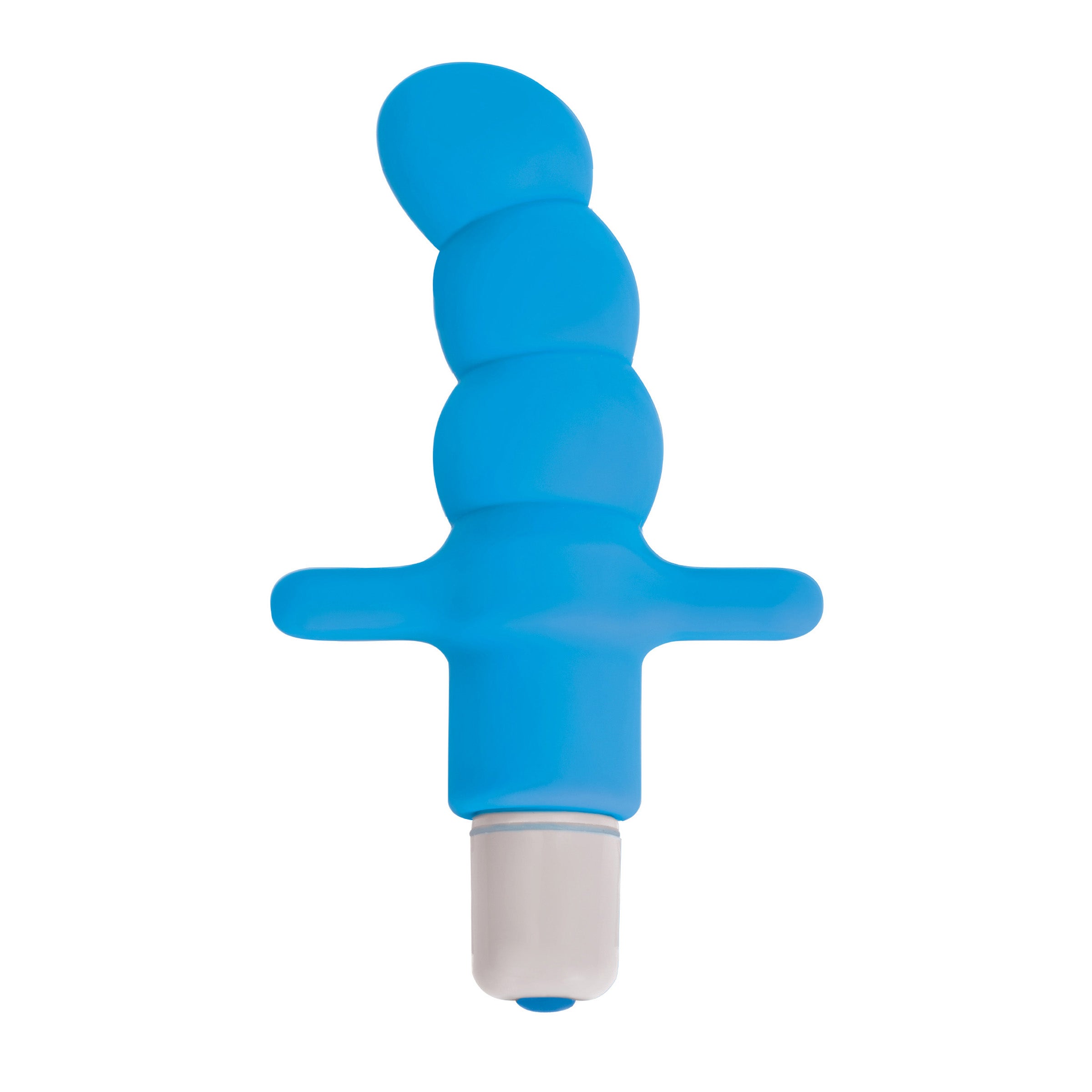 Desire Silicone Vibrating Anal Probe in Blue, featuring a beaded shaft and T bar base for safe anal exploration.