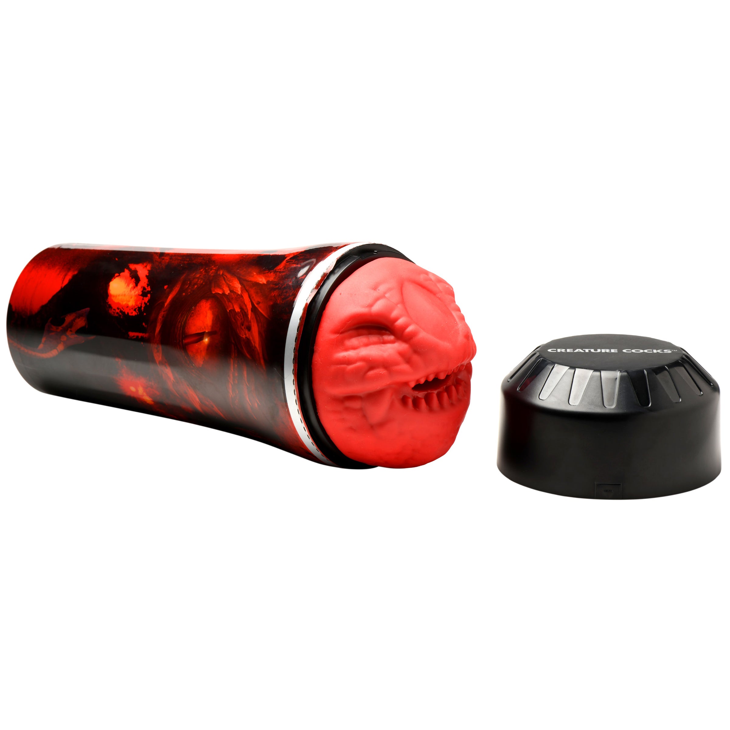 Dragon Snatch Dragon Stroker featuring a scaly red design and textured interior for enhanced pleasure.