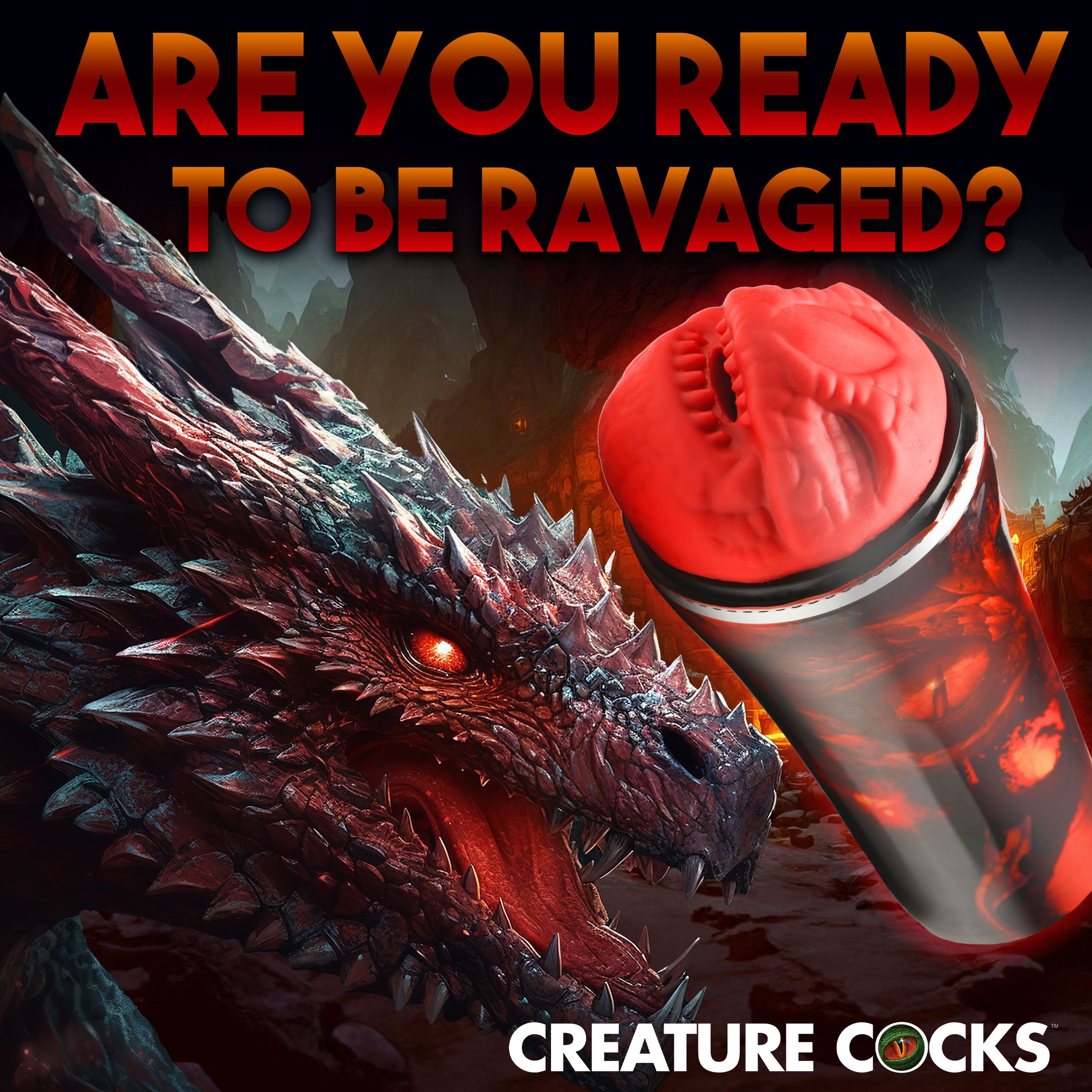 Dragon Snatch Dragon Stroker featuring a scaly red design and textured interior for enhanced pleasure.