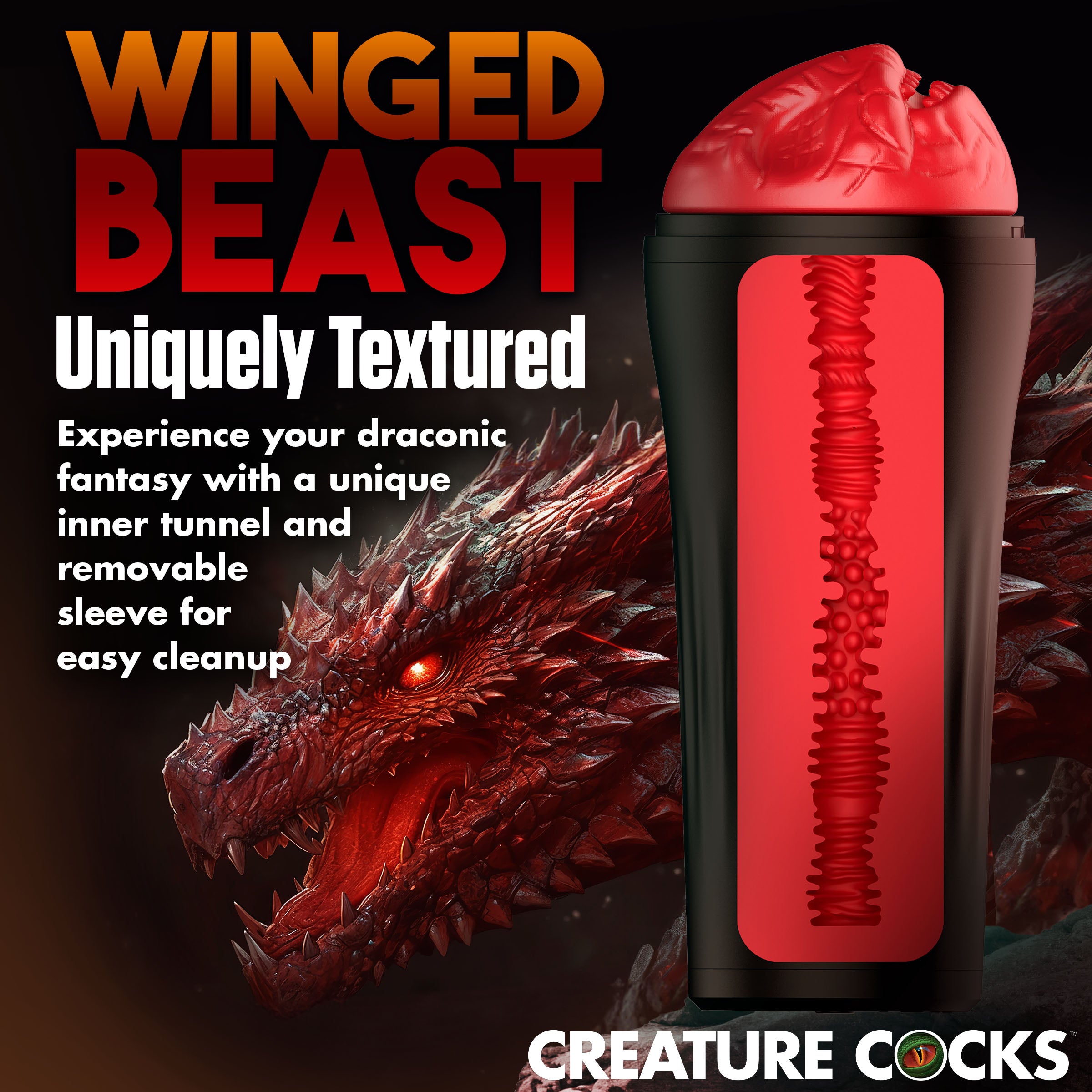 Dragon Snatch Dragon Stroker featuring a scaly red design and textured interior for enhanced pleasure.