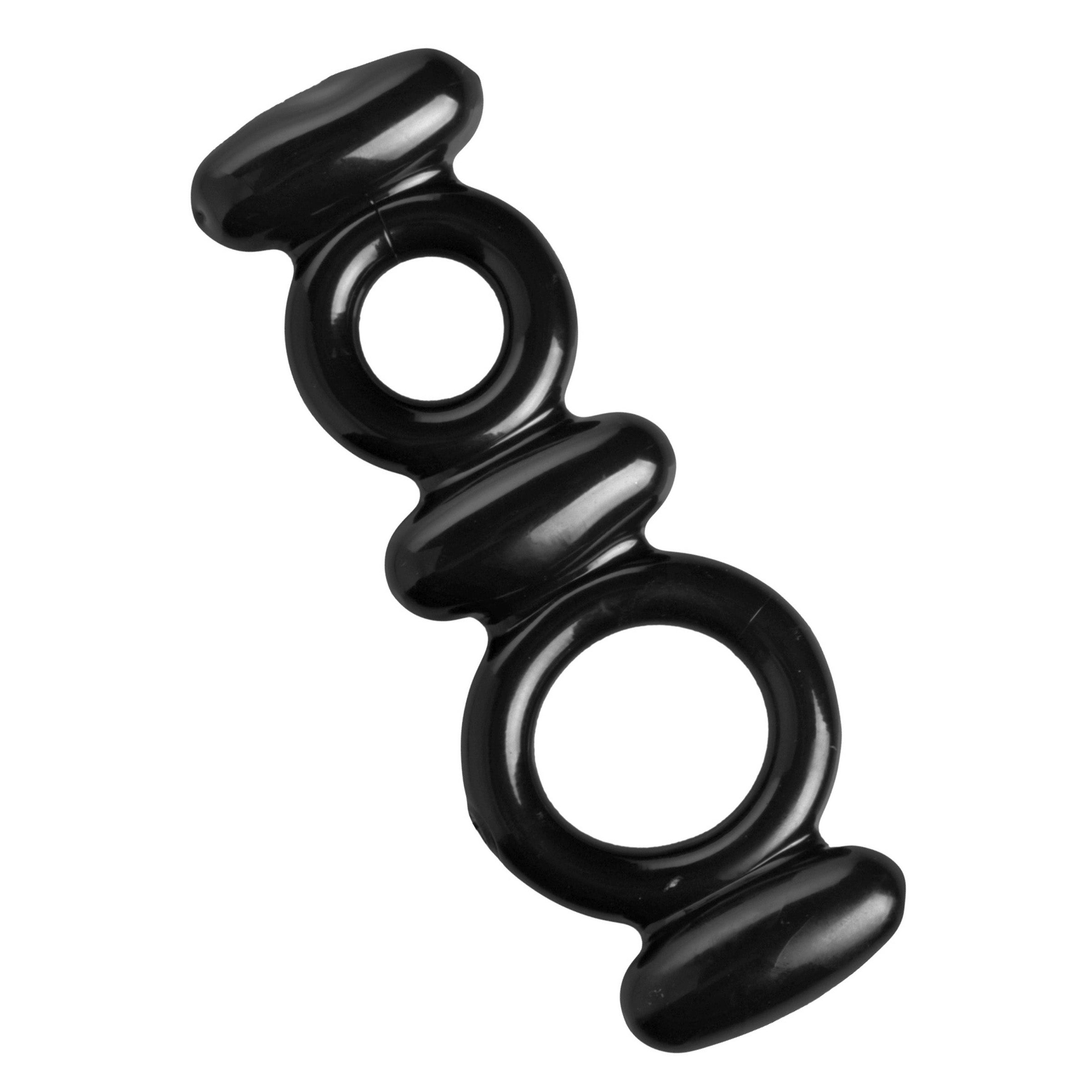 Dual Stretch To Fit Cock and Ball Ring in black, designed for enhanced pleasure and comfort during intimate moments.