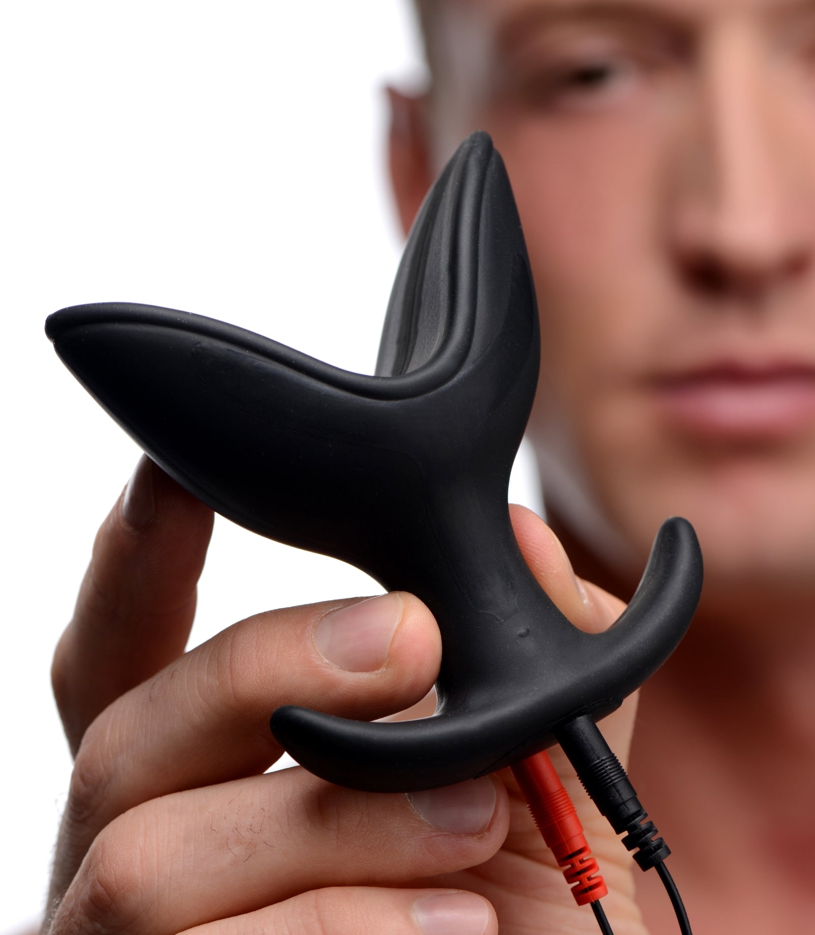 Electro Anchor eStim Expanding Anal Plug in black silicone, designed for anal stretching and electrosex stimulation.