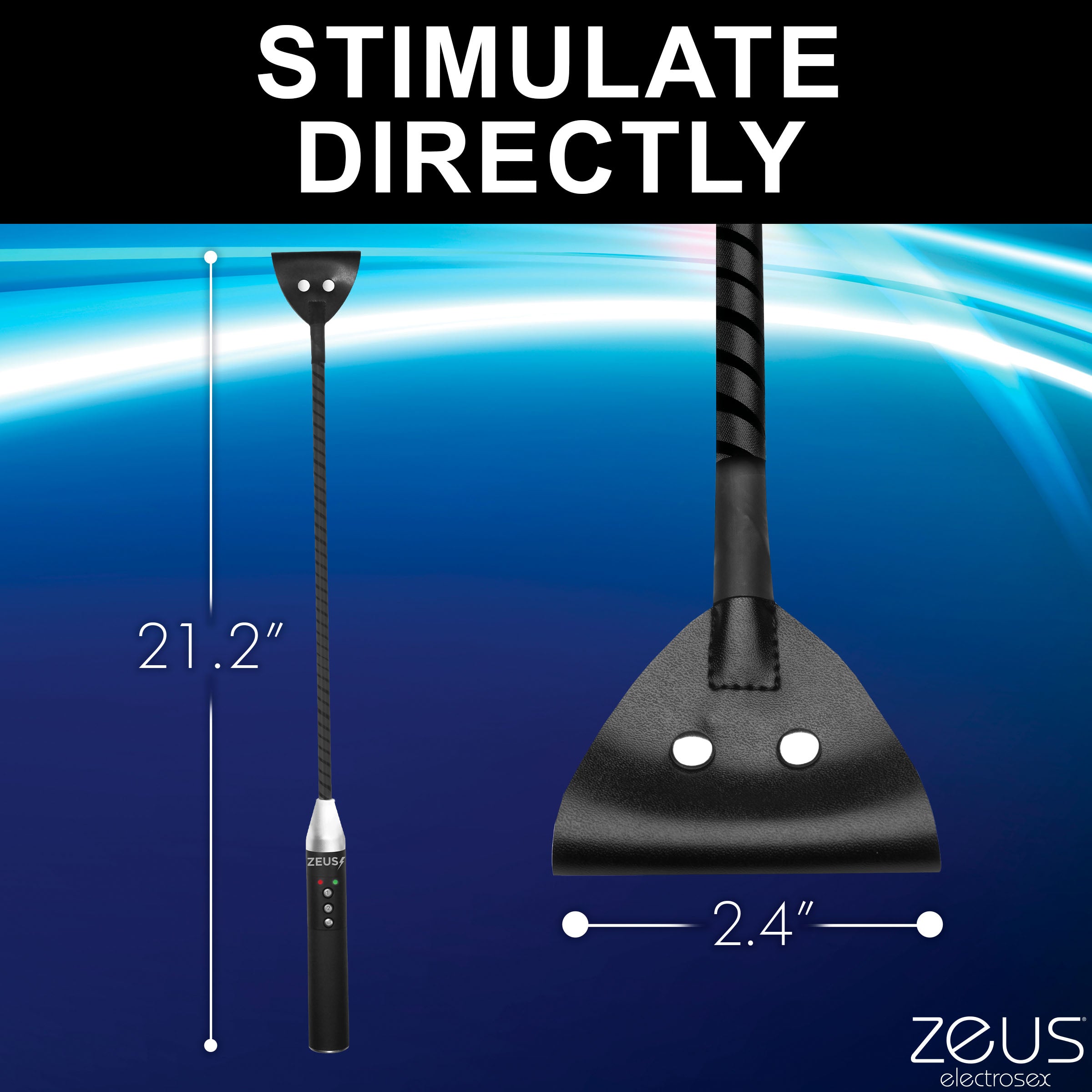 E-Stim Crop featuring a flexible rod, faux leather tip, and conductive elements for electrostimulation.