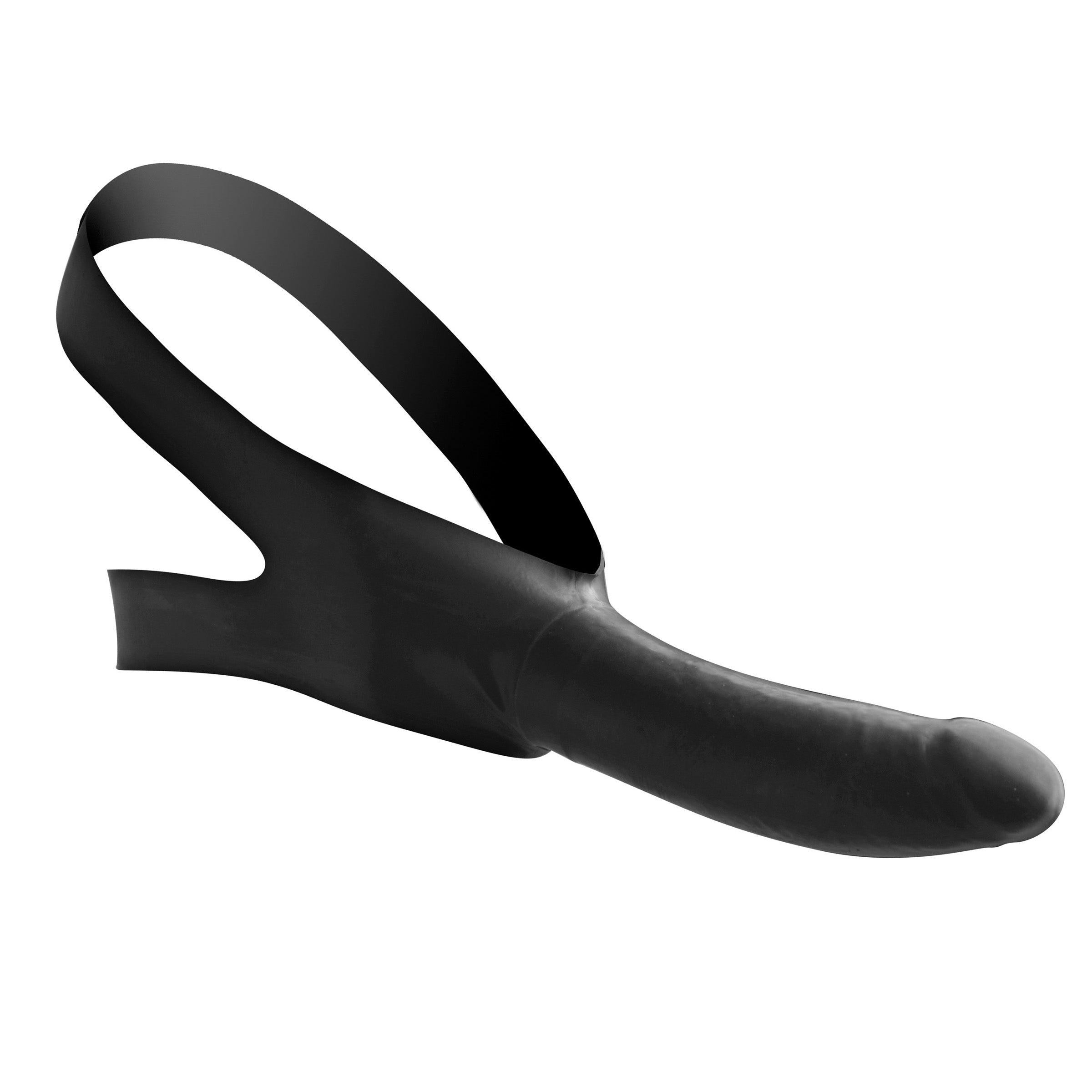 Face Fuk Strap On Mouth Gag with rigid black dildo and stretchy latex straps, designed for versatile pleasure.