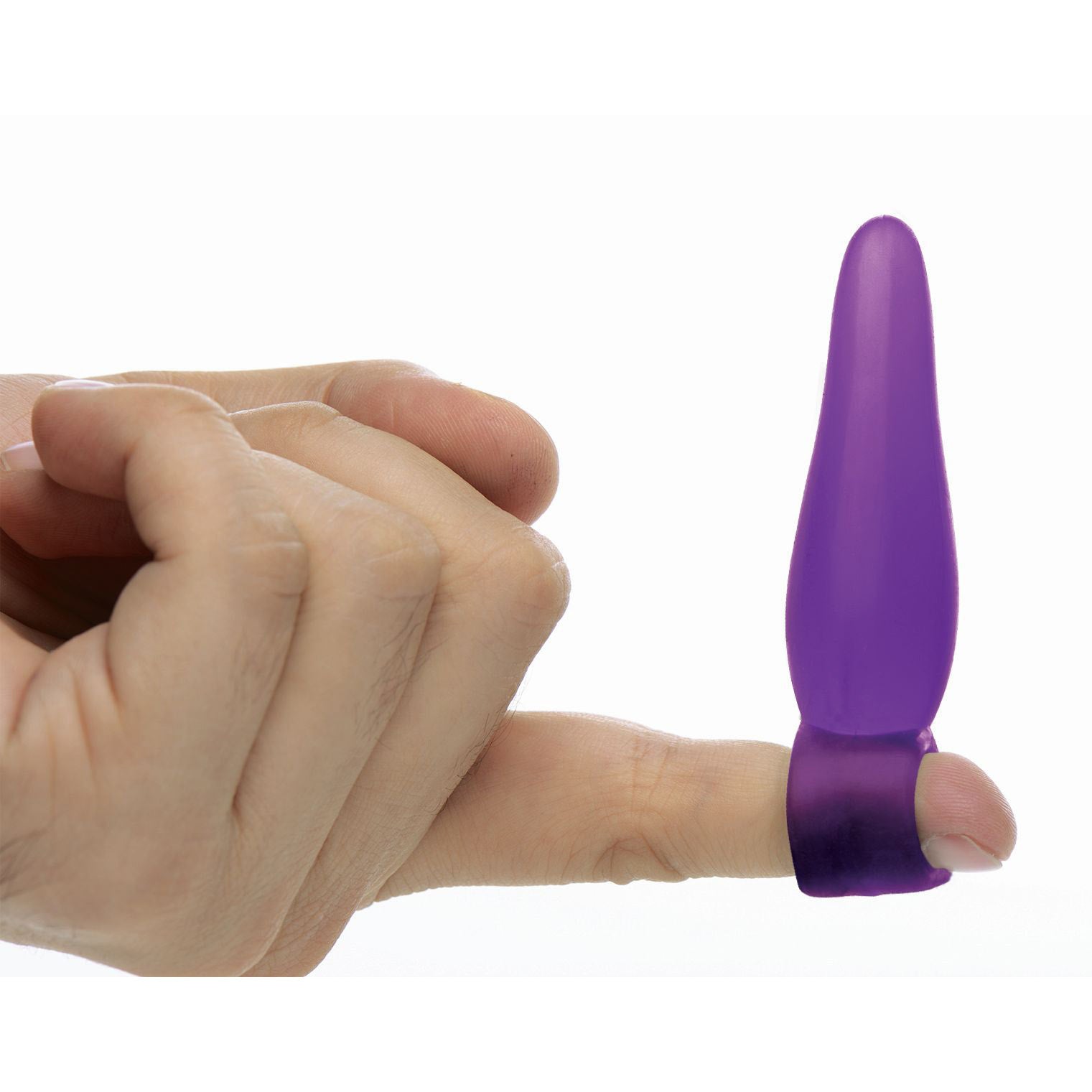 Fanny Fiddlers 3 Piece Finger Rimmer Set with Vibrating Bullet in purple, showcasing three different sizes of anal plugs and a vibrating bullet.