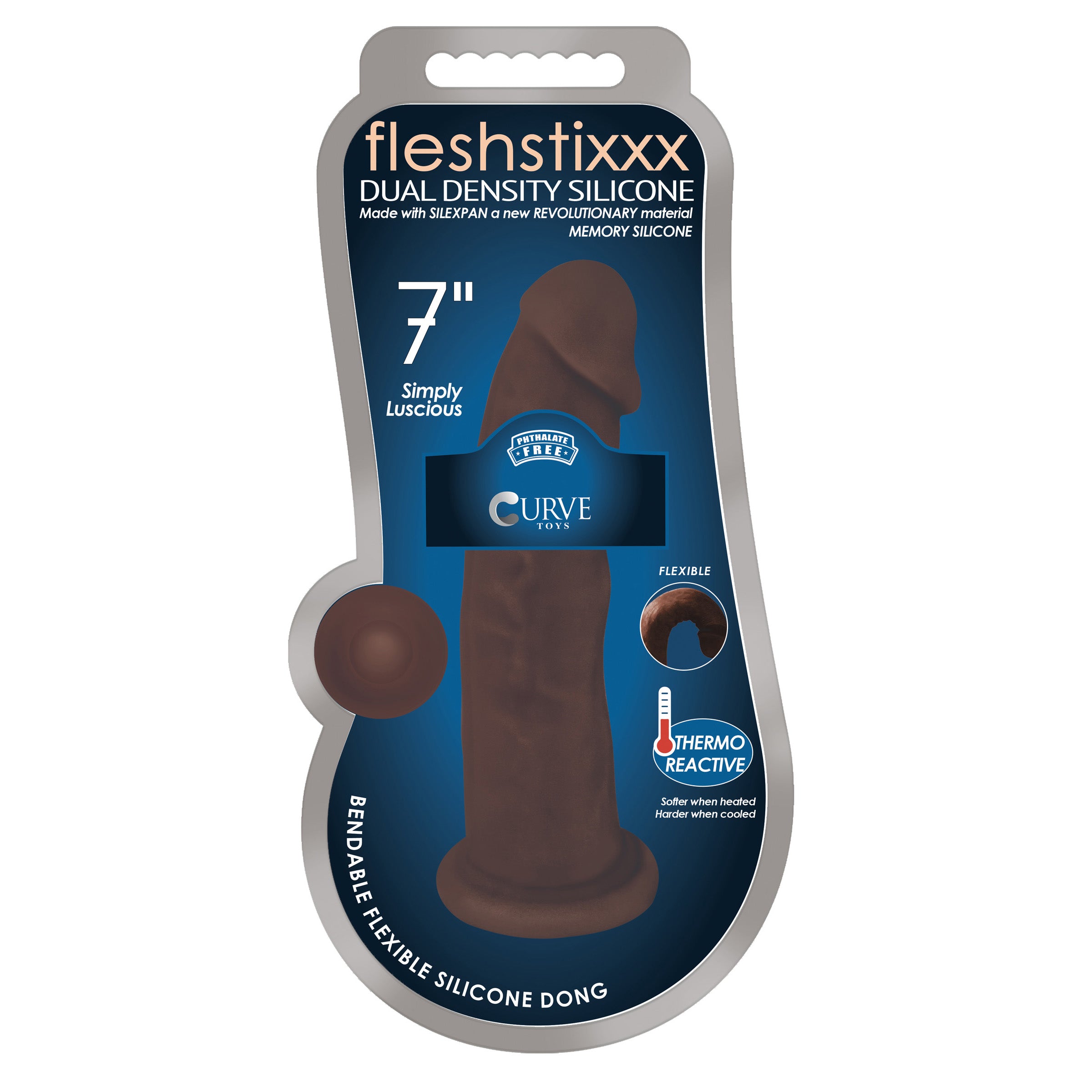 Fleshstixxx 7 Inch Silicone Dildo in dark color, showcasing its realistic design and sculpted veins.