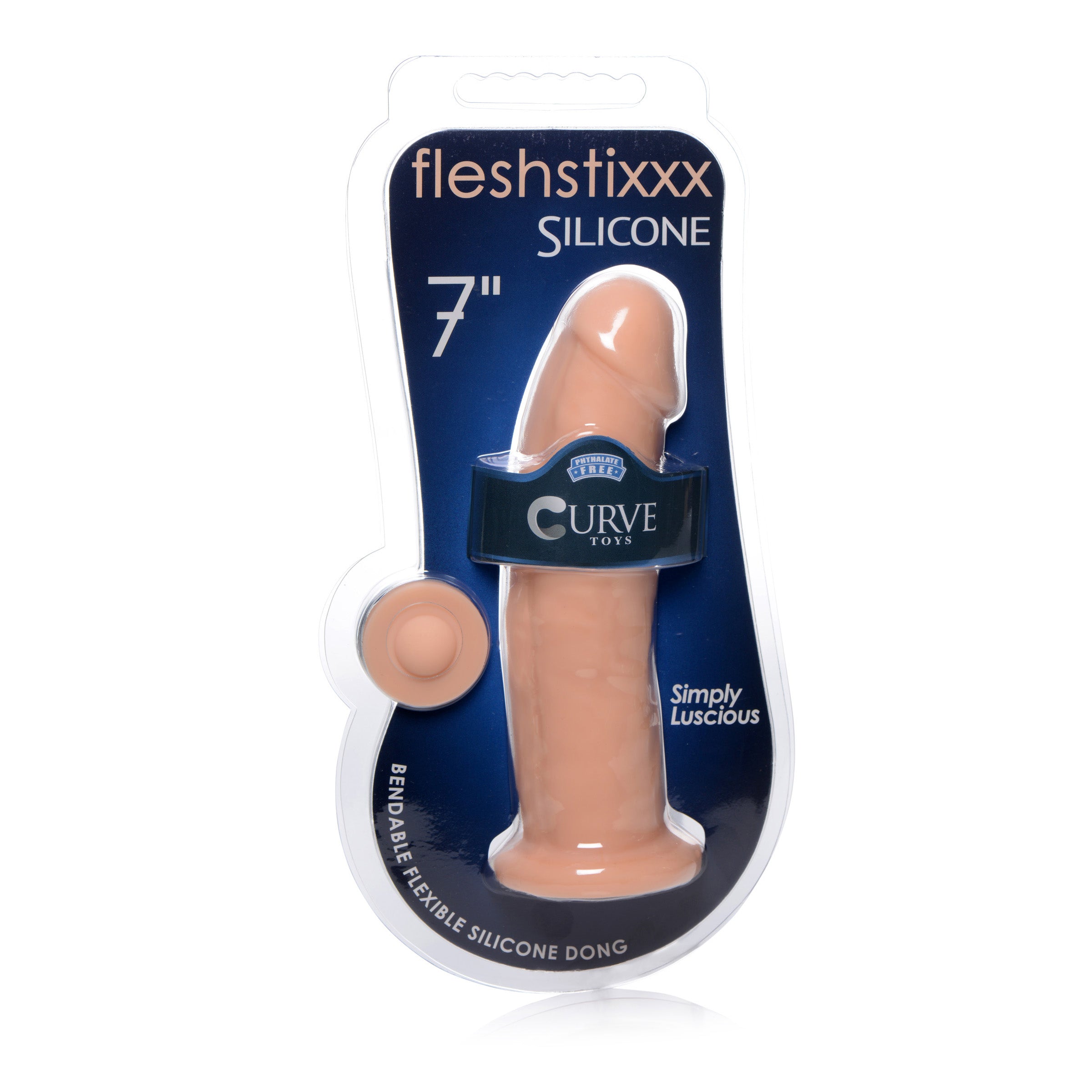 Fleshstixxx 7 Inch Silicone Dildo in light color, showcasing its realistic design with defined head and bulging veins.