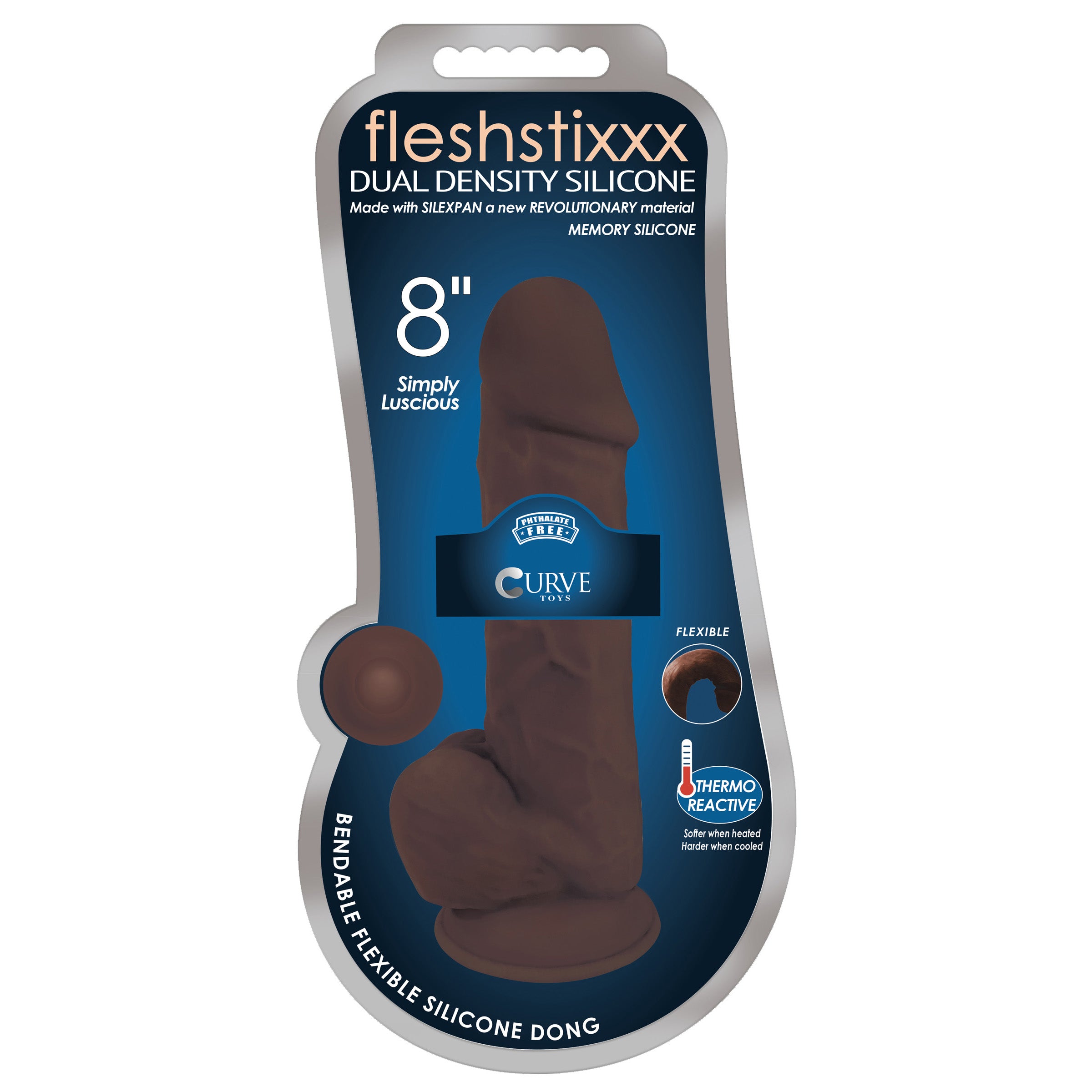 Fleshstixxx 8 Inch Silicone Dildo with Balls in Dark, showcasing its realistic design and strong suction base.