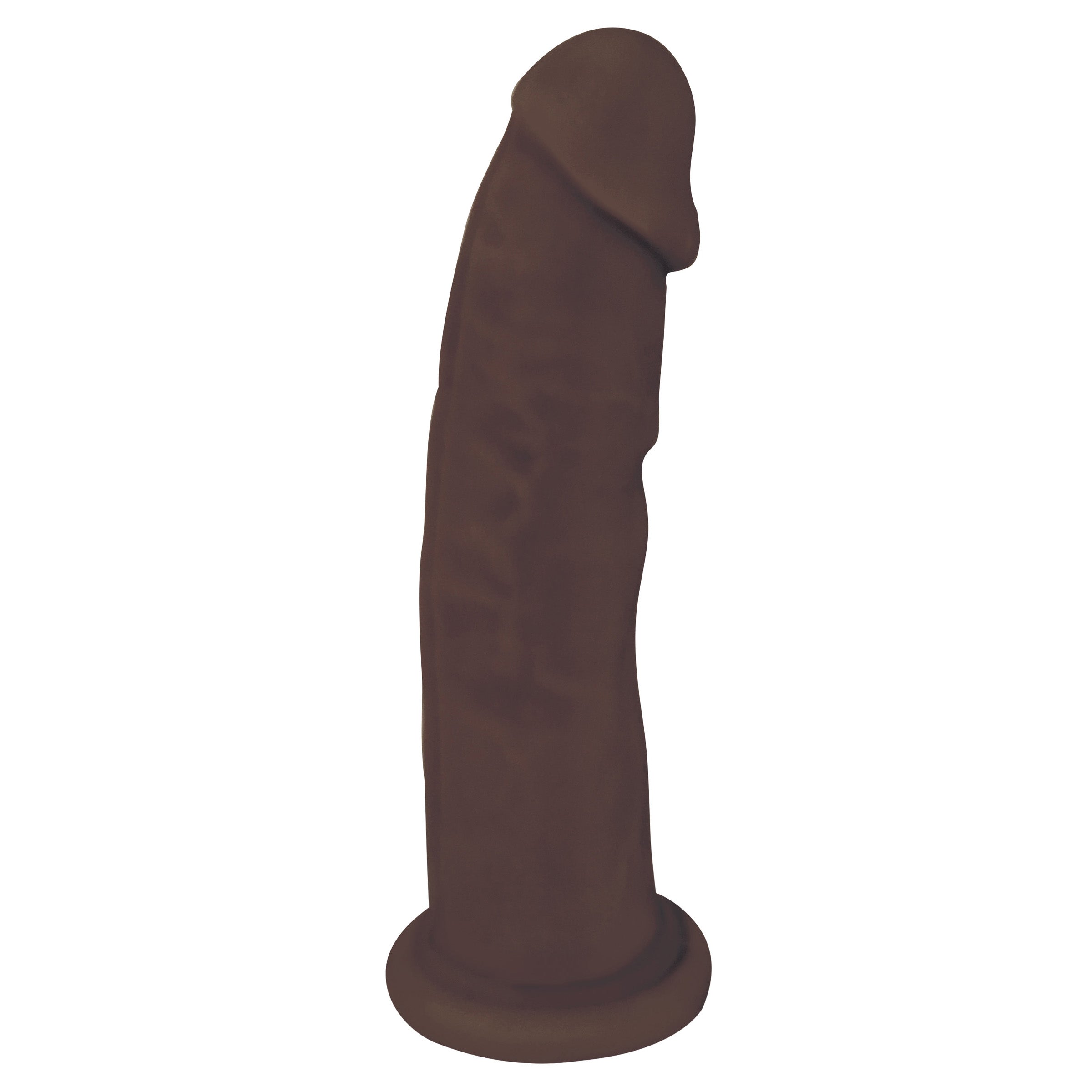 Fleshstixxx 9 Inch Silicone Dildo in dark color, showcasing its realistic phallic head and sculpted veins.