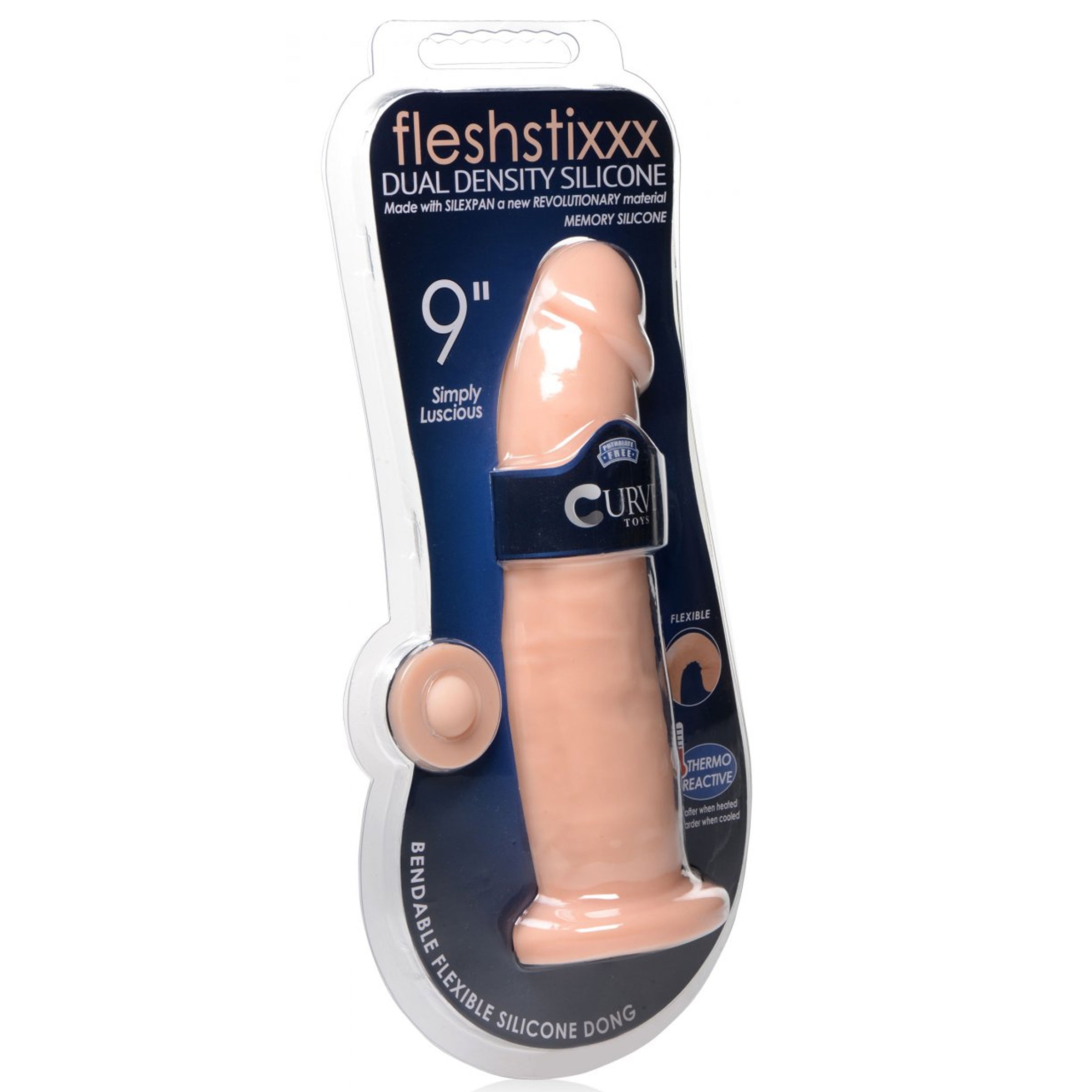 Fleshstixxx 9 Inch Silicone Dildo in light color, showcasing realistic design with defined head and bulging veins.