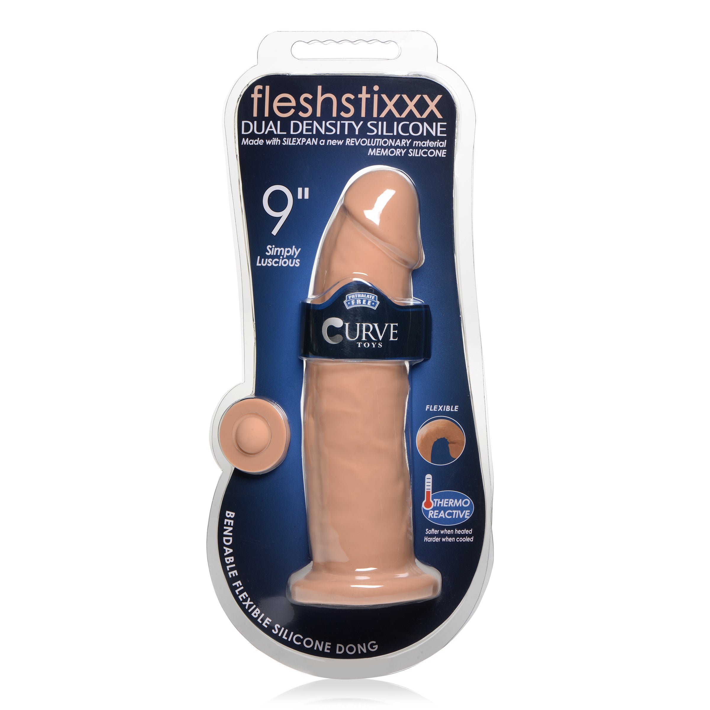 Fleshstixxx 9 Inch Silicone Dildo in medium color, showcasing its realistic phallic head and sculpted veins.