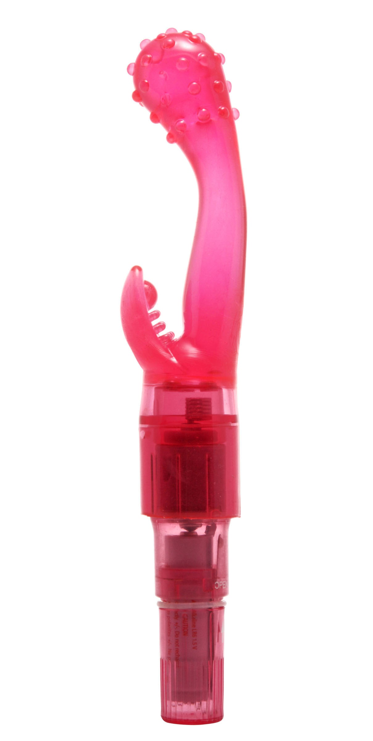 Flexible Pink Dual Stimulation Vibe with textured tip and clitoral stimulator, designed for G-spot and clitoral pleasure.