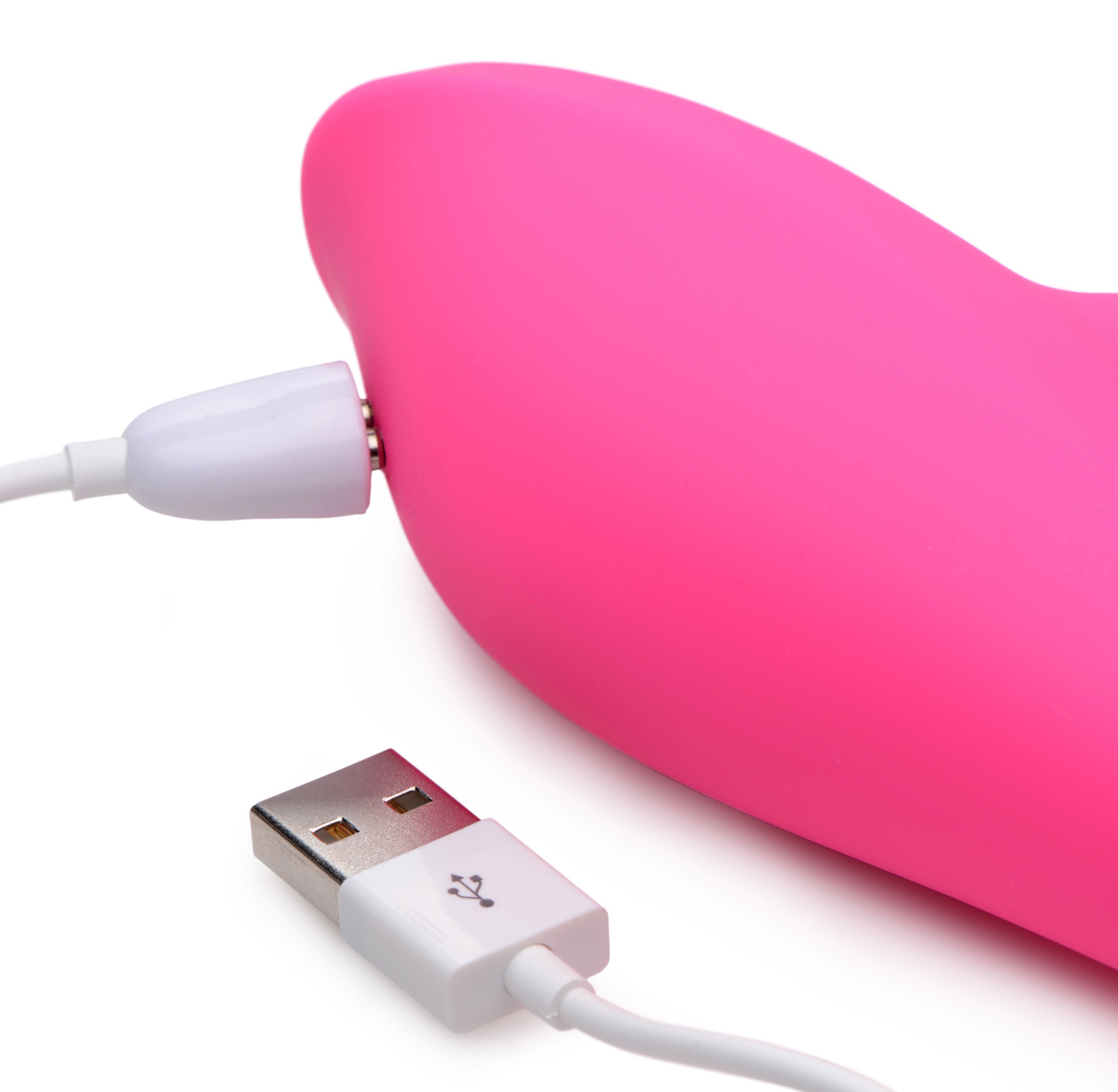 Flutters 10X Silicone Rechargeable Vibrator in pink with ergonomic design and bunny clitoral stimulator.