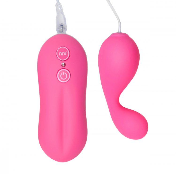 Frisky 10 Mode Remote Pinpoint Bullet in pink, showcasing its flexible curved design for targeted stimulation.