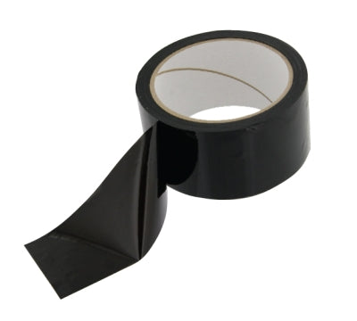 Frisky Bittersweet 30 ft Bondage Tape in black, showcasing its glossy finish and flexible design for playful restraint.