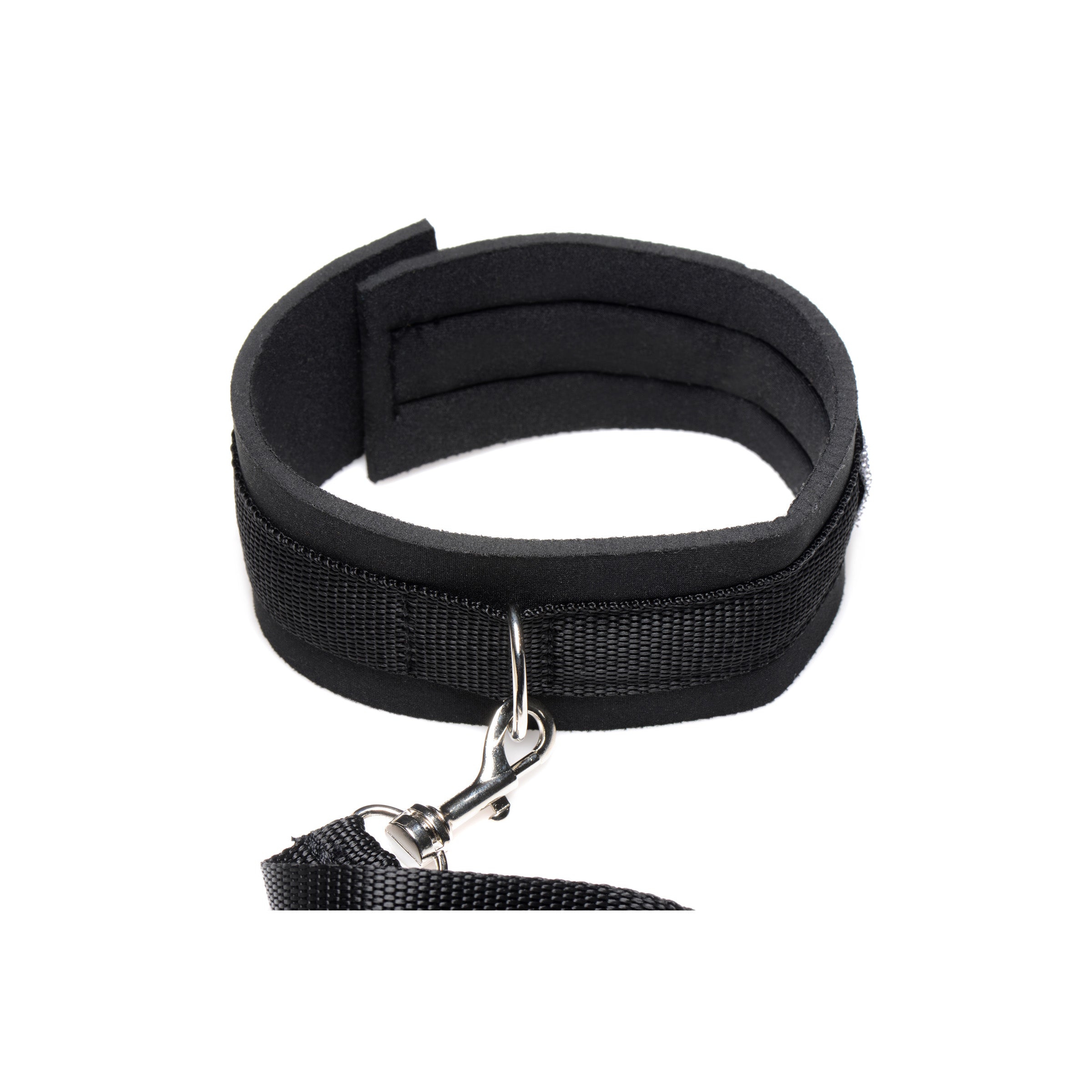 Frisky Leash and Collar Set featuring a black neoprene collar and a durable nylon leash, designed for comfortable BDSM experiences.