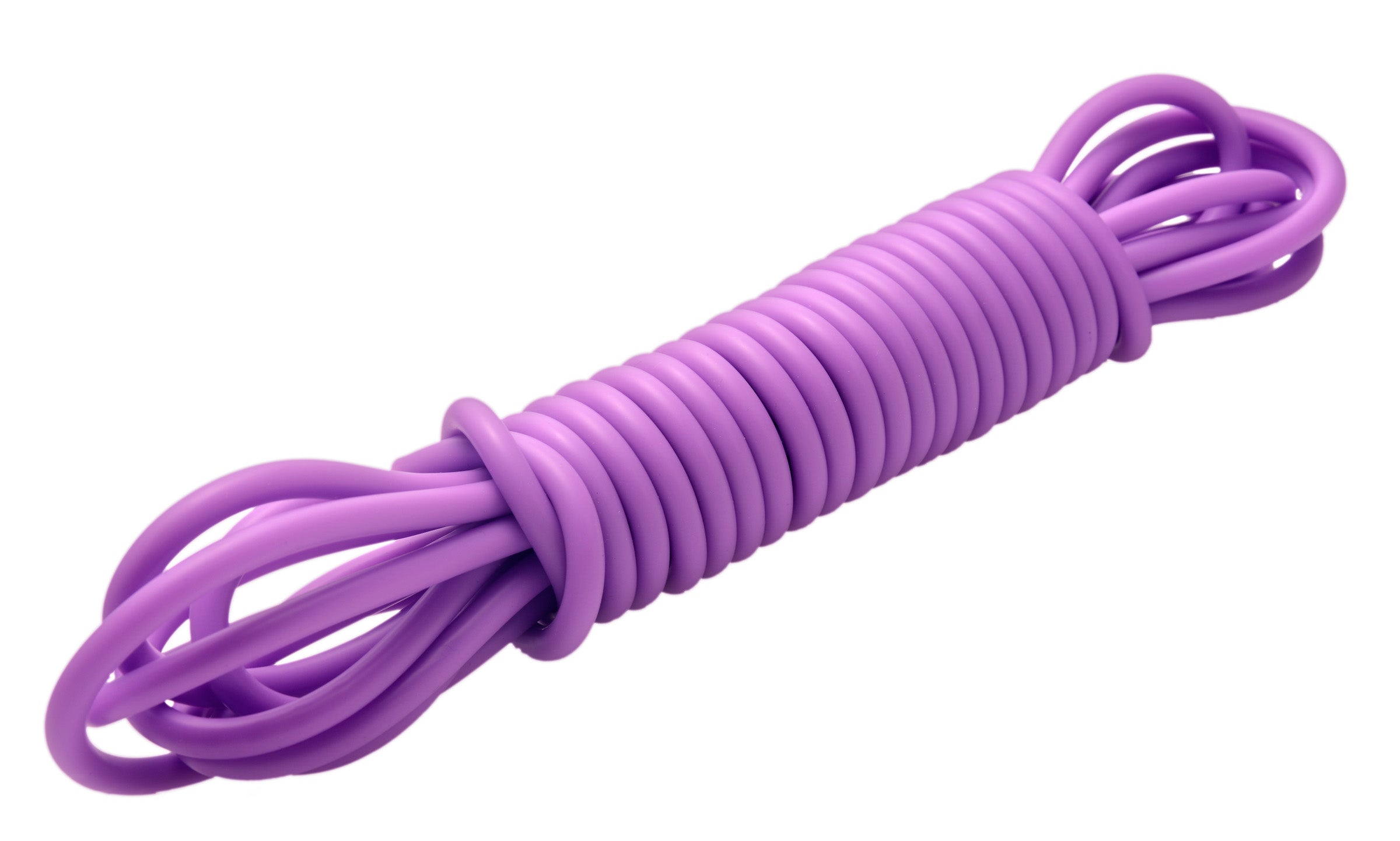 Frisky Orchid 20 Foot Silicone Rope in vibrant purple, showcasing its sleek design and premium quality for bondage play.